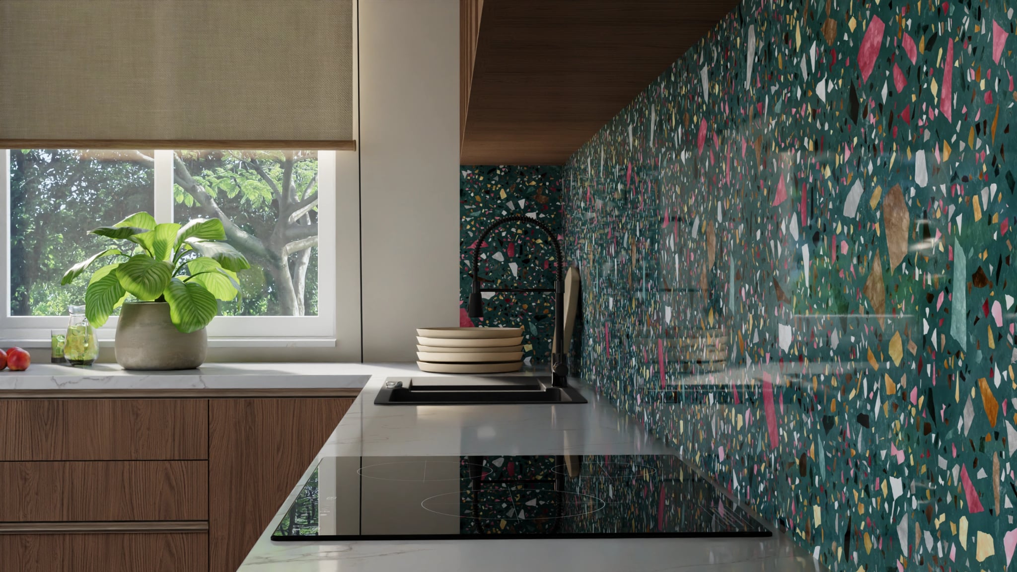 Küchenrückwand - Terrazzo Petrol Bunt – Bild 10