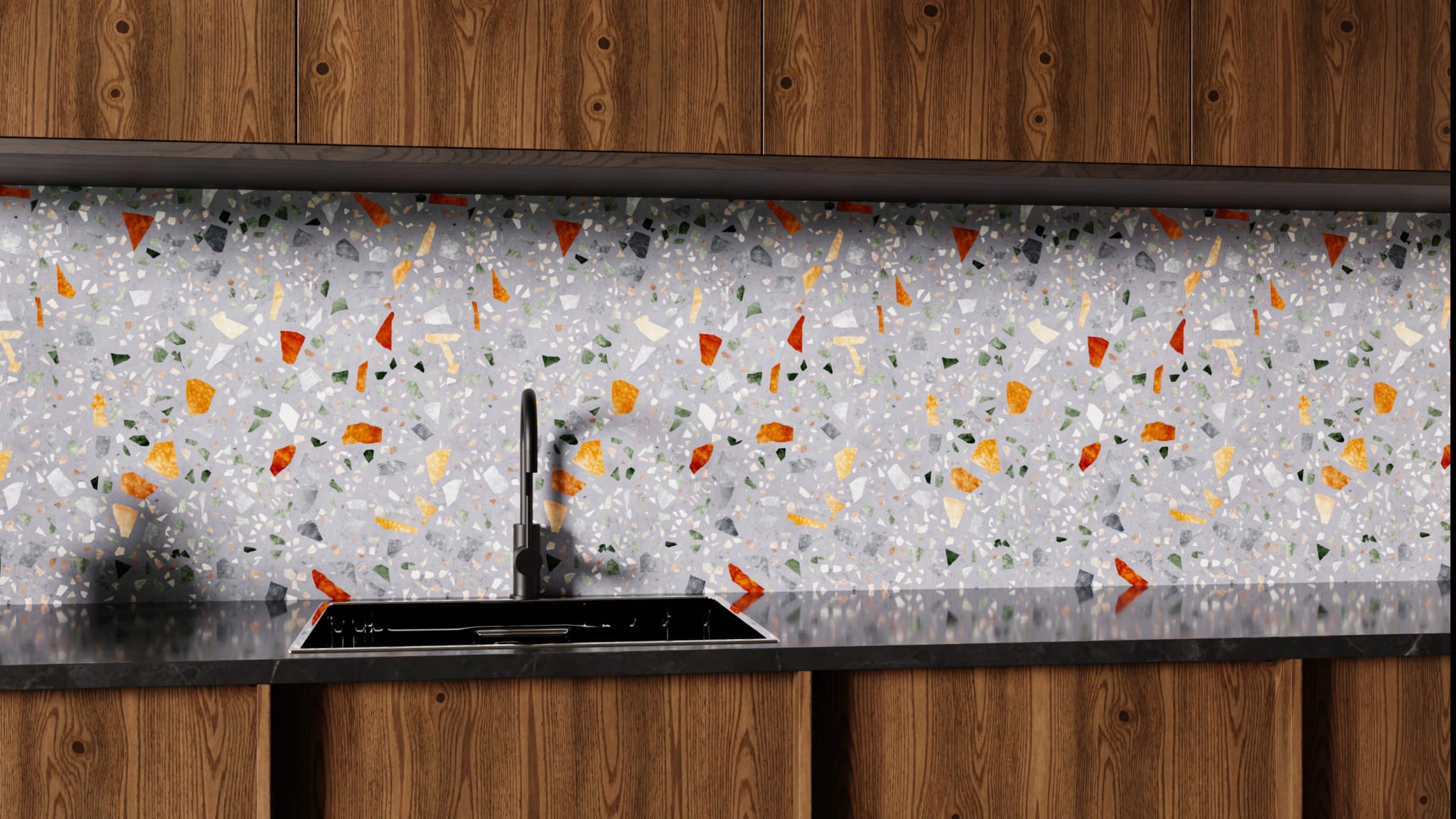 Küchenrückwand - Terrazzo Grau-Orange