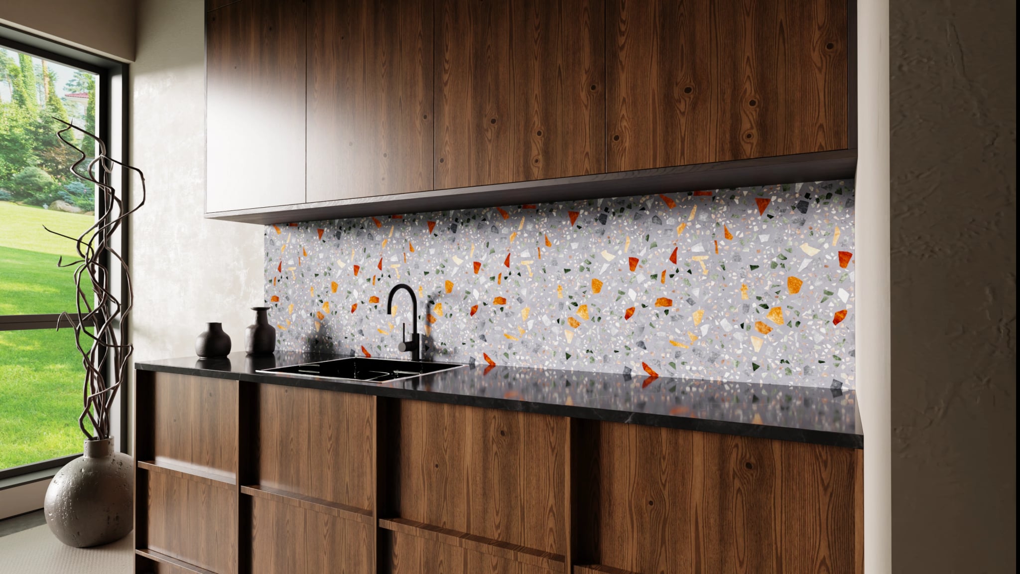 Küchenrückwand - Terrazzo Grau-Orange – Bild 2
