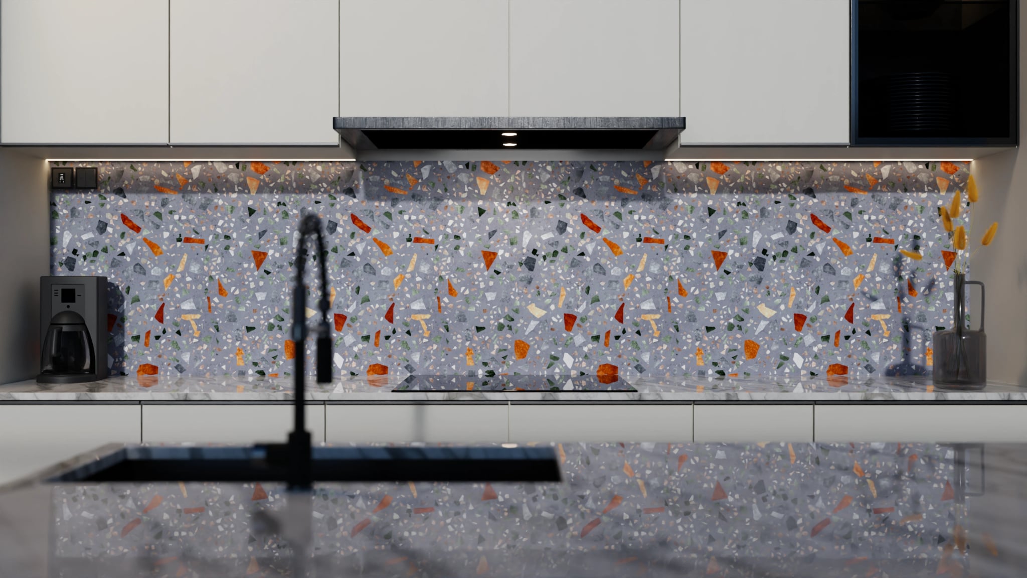 Küchenrückwand - Terrazzo Grau-Orange – Bild 4