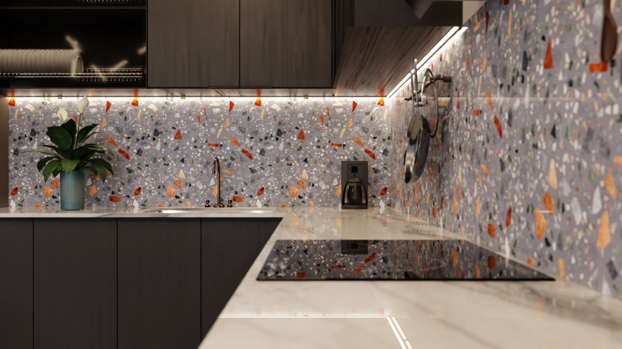 Küchenrückwand - Terrazzo Grau-Orange – Bild 6