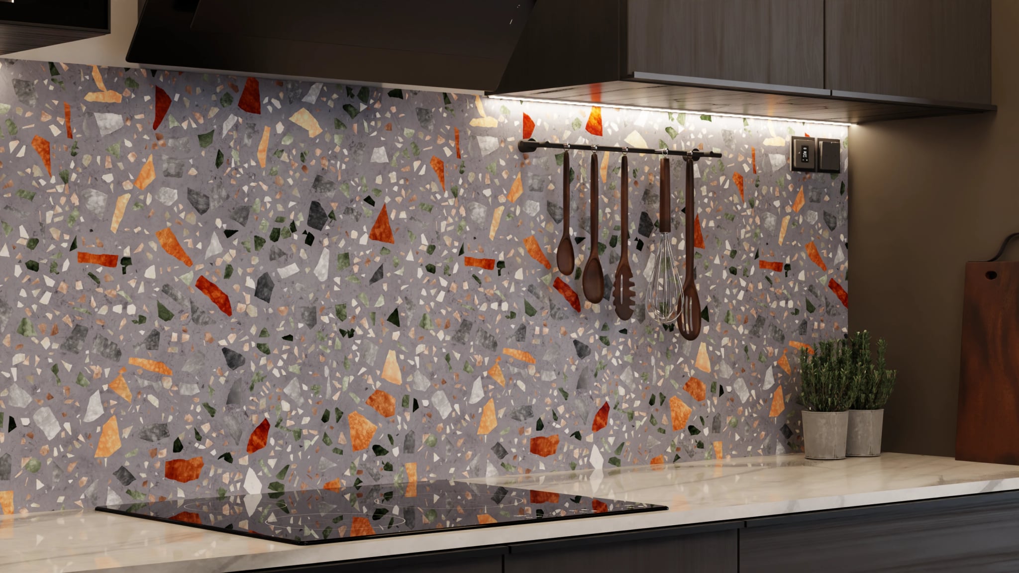 Küchenrückwand - Terrazzo Grau-Orange – Bild 7