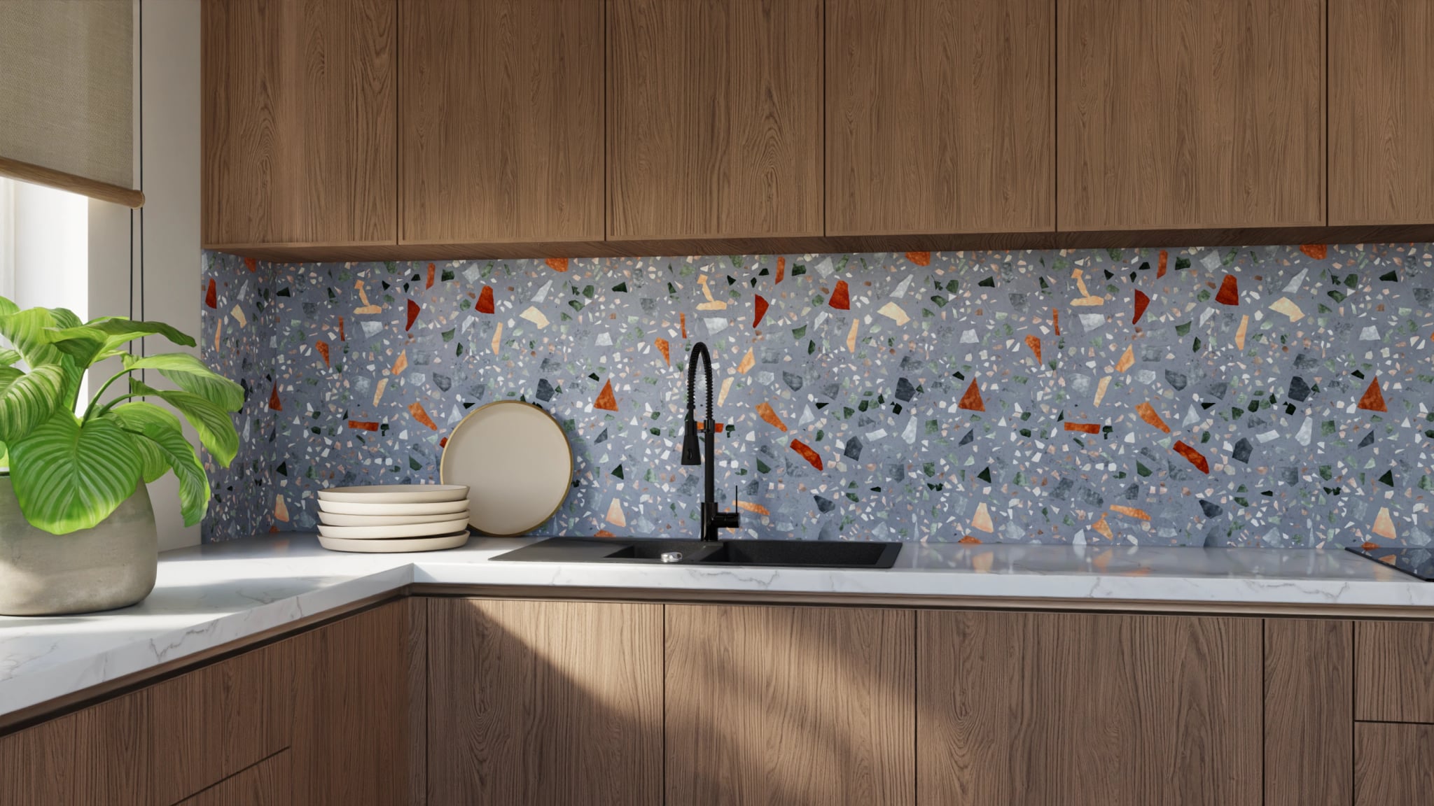 Küchenrückwand - Terrazzo Grau-Orange – Bild 9