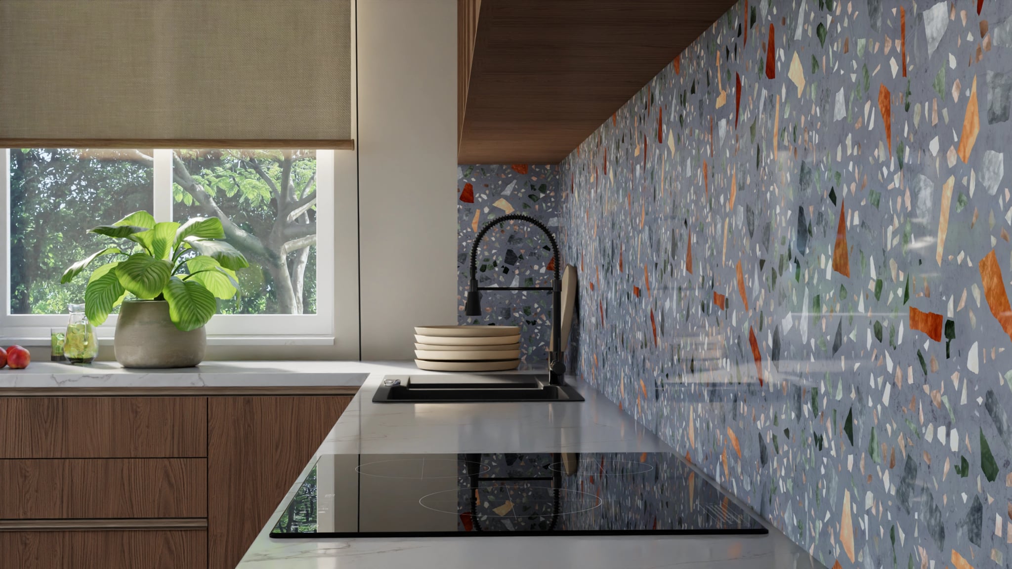 Küchenrückwand - Terrazzo Grau-Orange – Bild 10