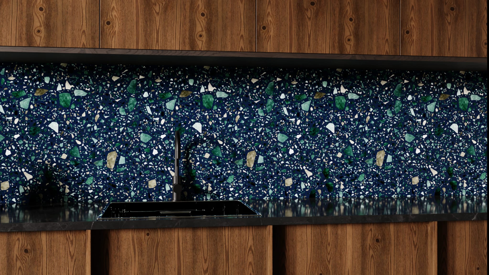 Küchenrückwand - Terrazzo Nachtblau