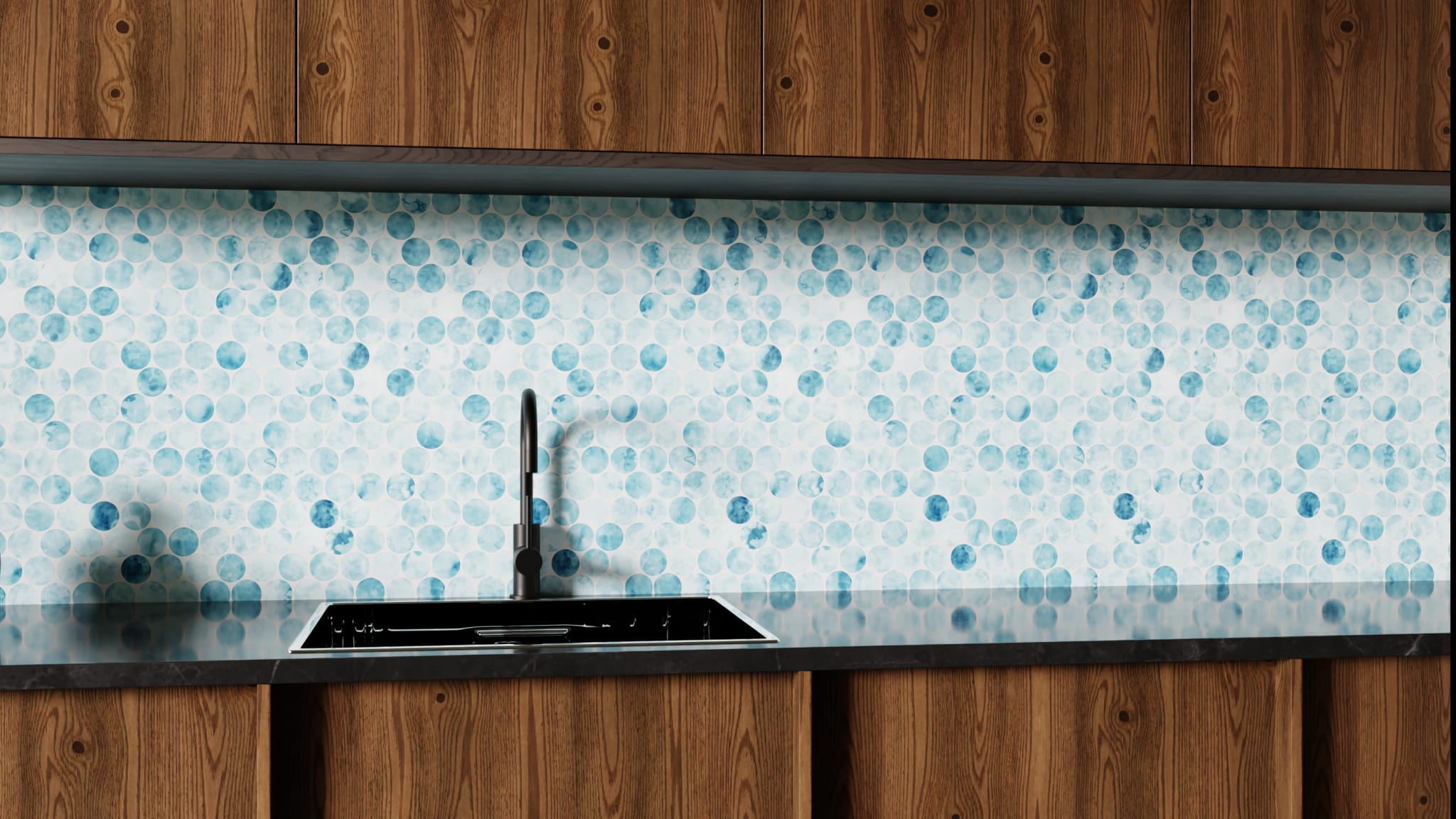 Küchenrückwand - Penny-Mosaik Blau-Aquarell