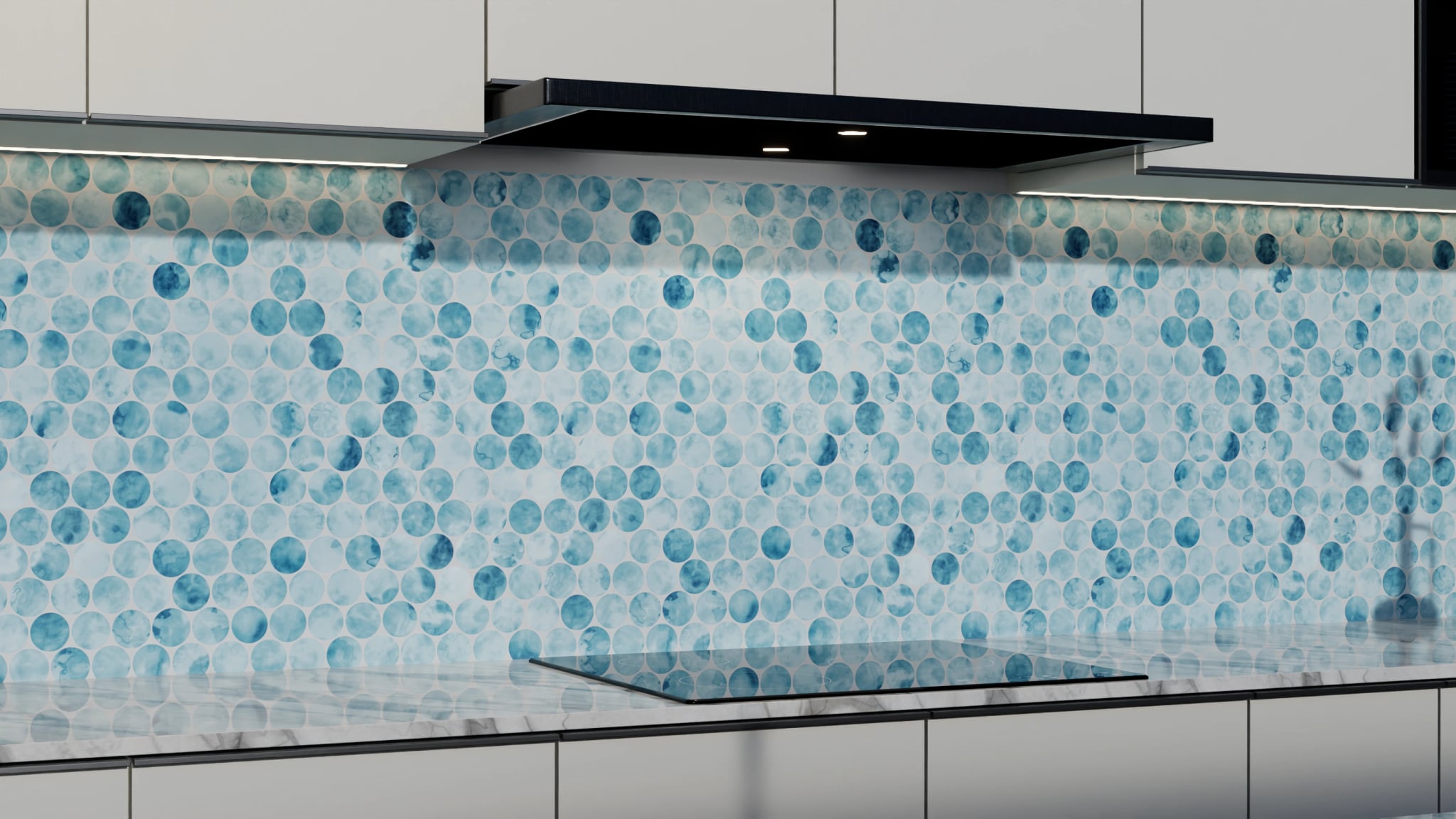 Küchenrückwand - Penny-Mosaik Blau-Aquarell – Bild 3