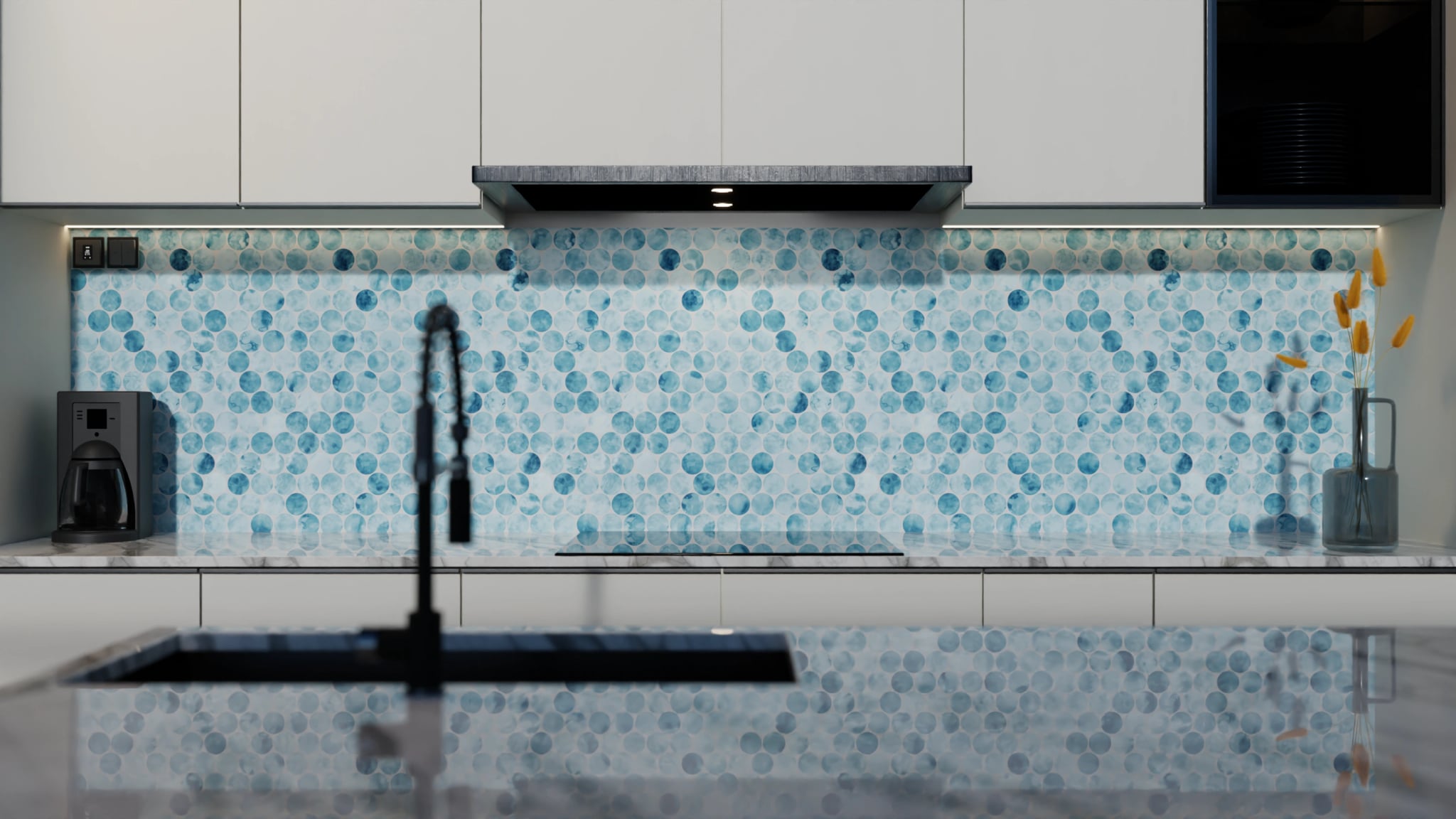 Küchenrückwand - Penny-Mosaik Blau-Aquarell – Bild 4