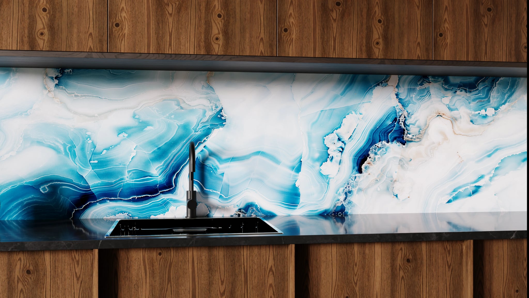 Küchenrückwand - Onyx-Marmor Eisblau – Bild 1