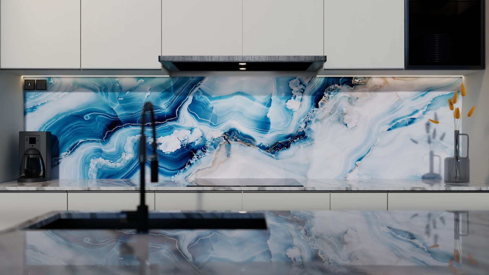 Küchenrückwand - Onyx-Marmor Eisblau – Bild 4