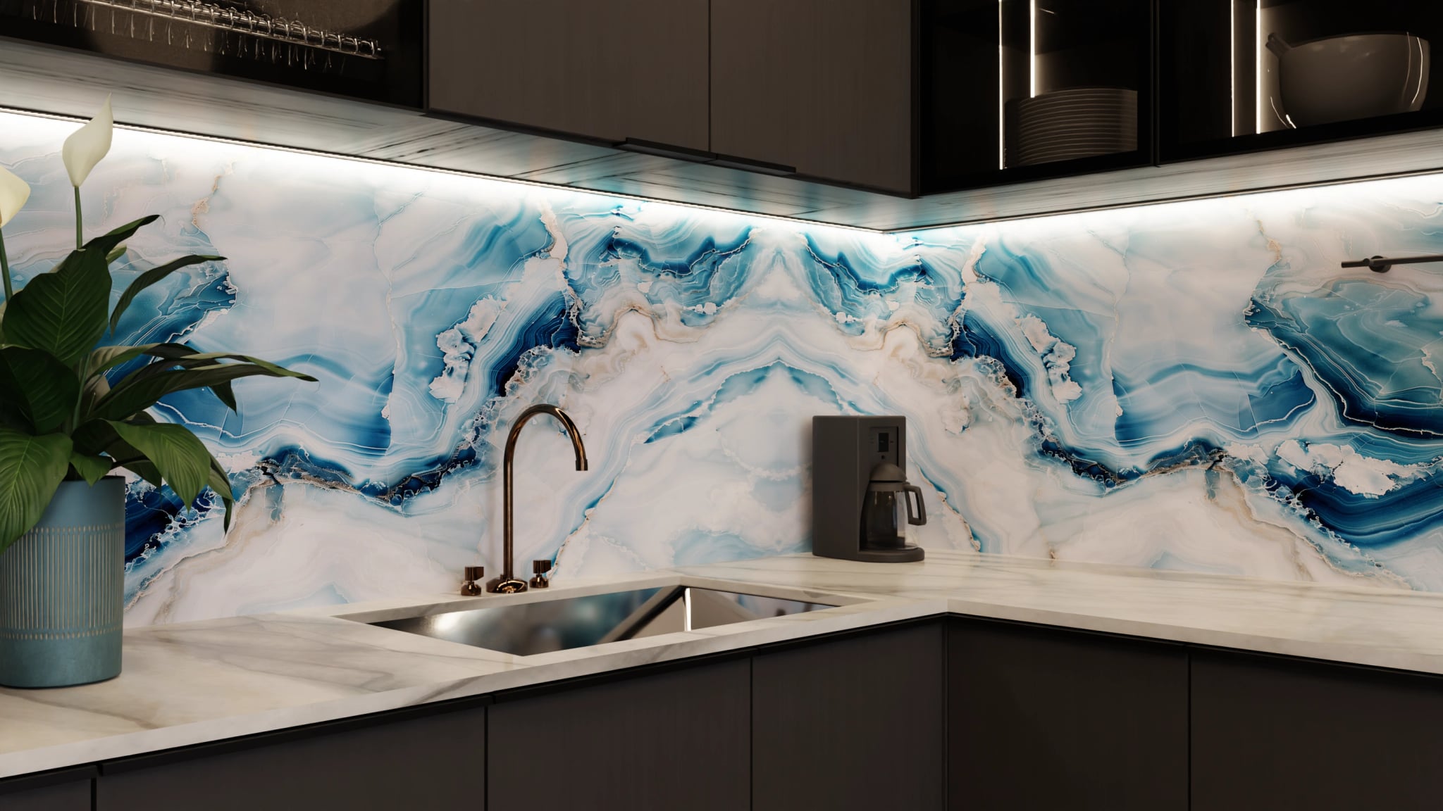 Küchenrückwand - Onyx-Marmor Eisblau – Bild 5
