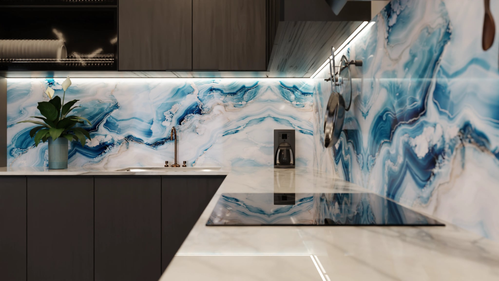 Küchenrückwand - Onyx-Marmor Eisblau – Bild 6
