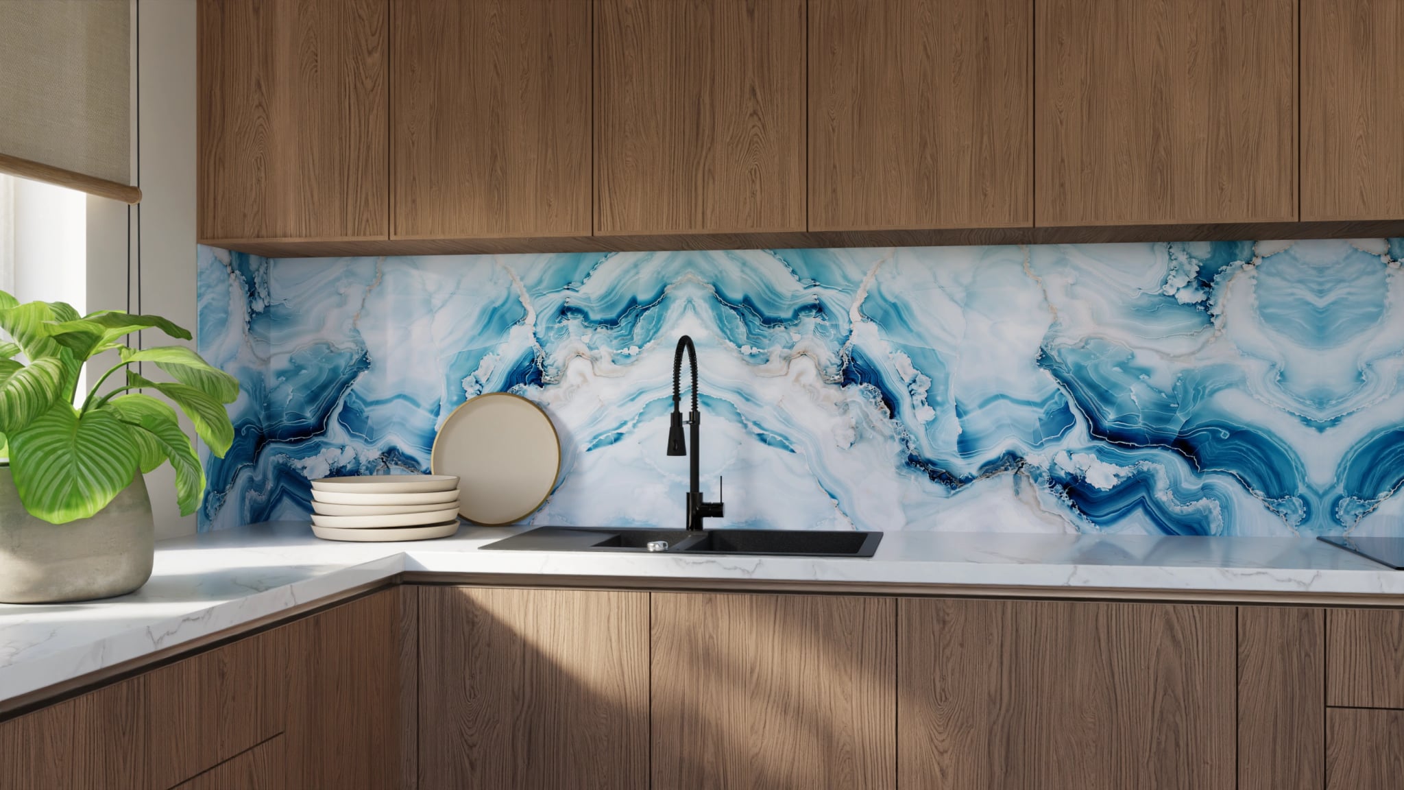 Küchenrückwand - Onyx-Marmor Eisblau – Bild 9