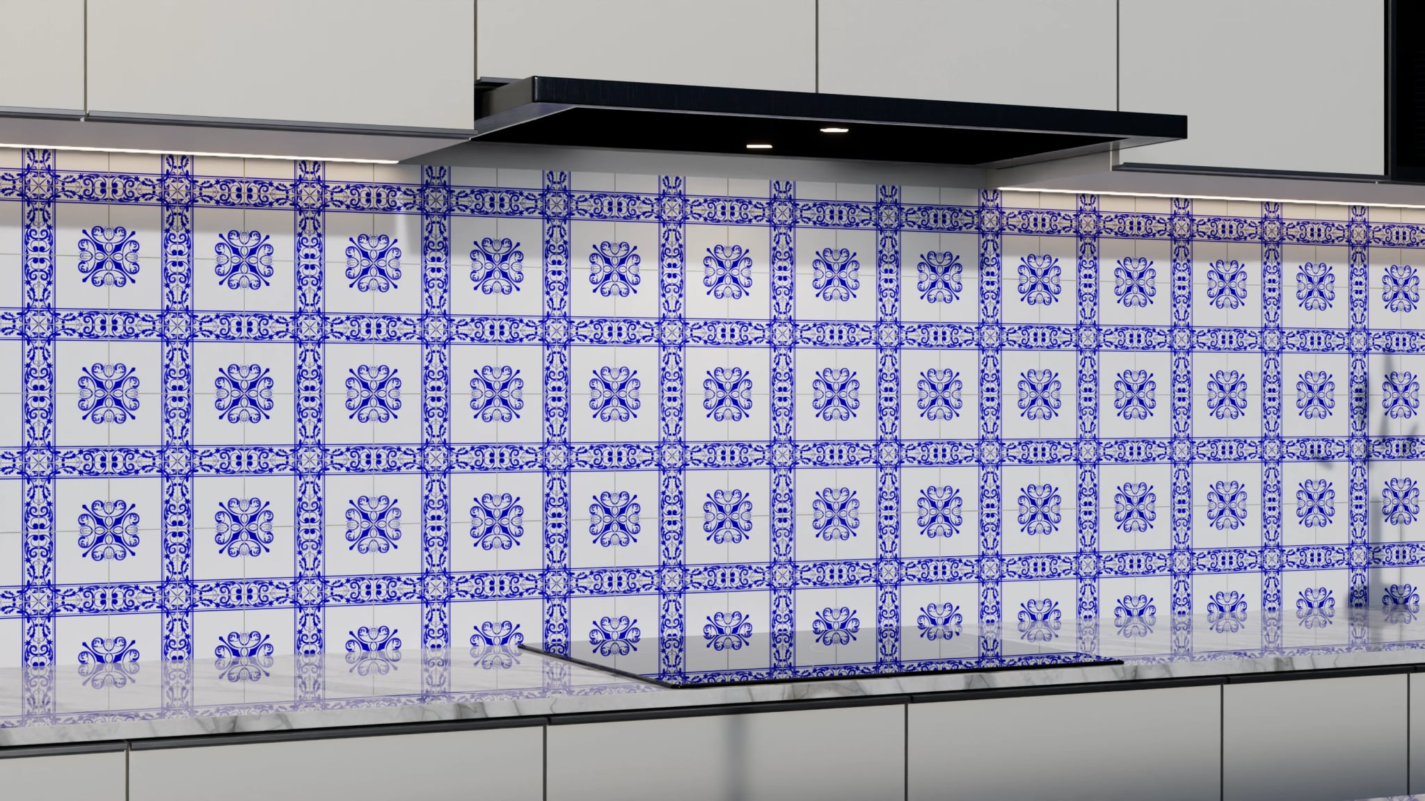 Küchenrückwand - Azulejo Rahmen Kobalt – Bild 3
