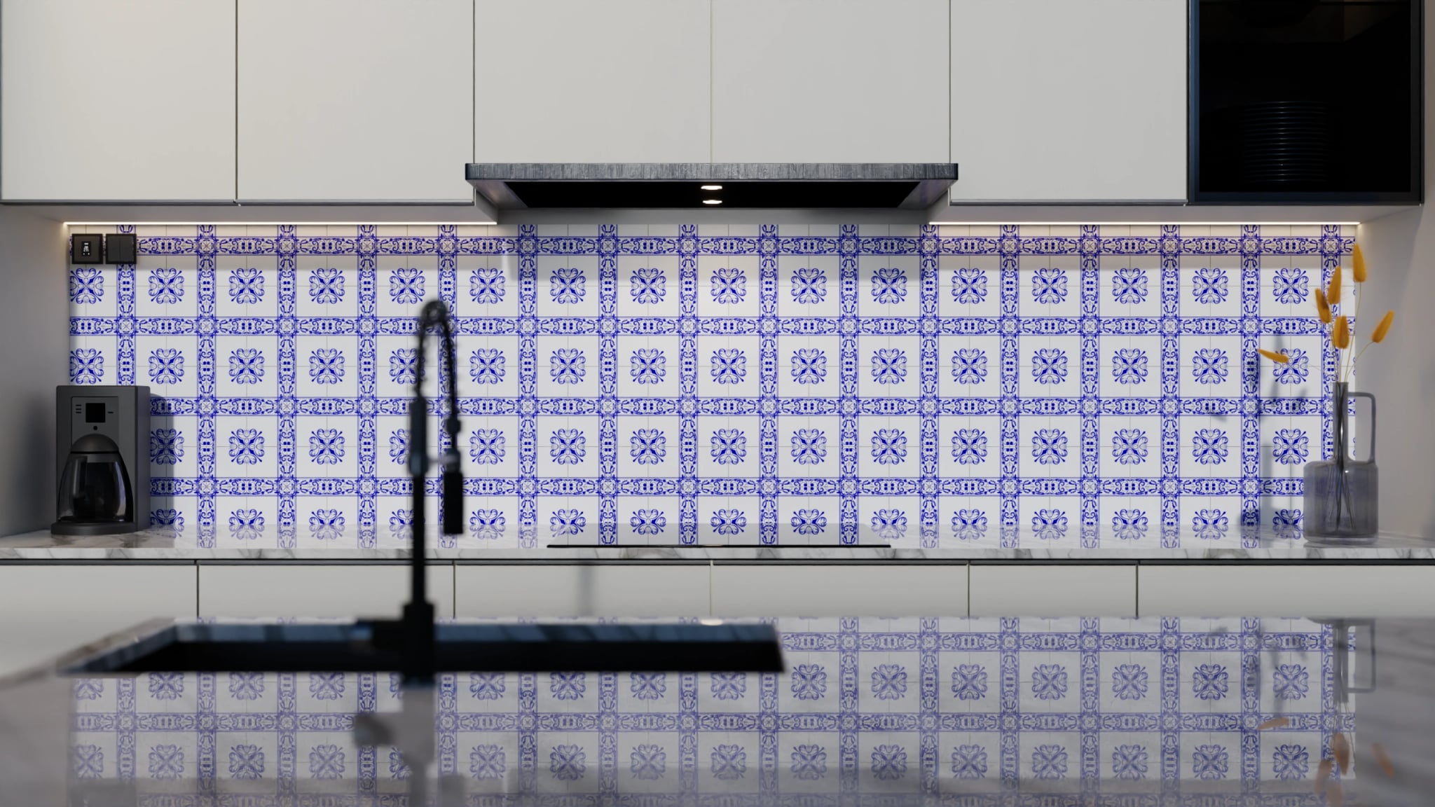 Küchenrückwand - Azulejo Rahmen Kobalt – Bild 4