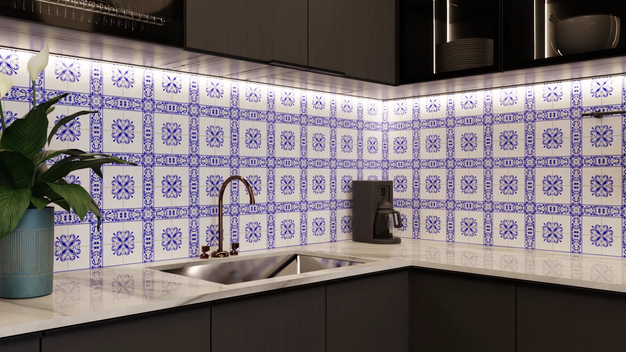 Küchenrückwand - Azulejo Rahmen Kobalt – Bild 5