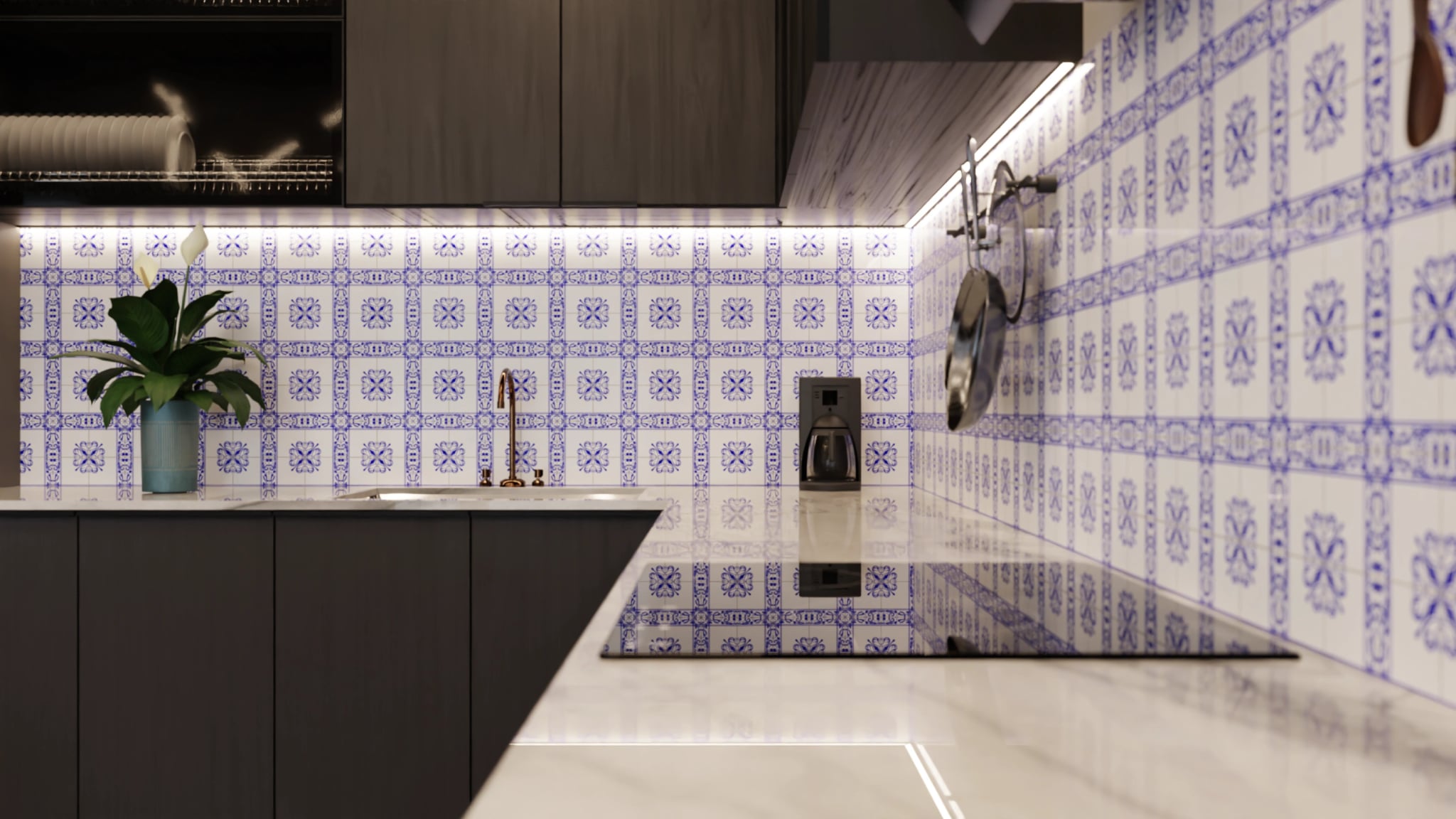 Küchenrückwand - Azulejo Rahmen Kobalt – Bild 6