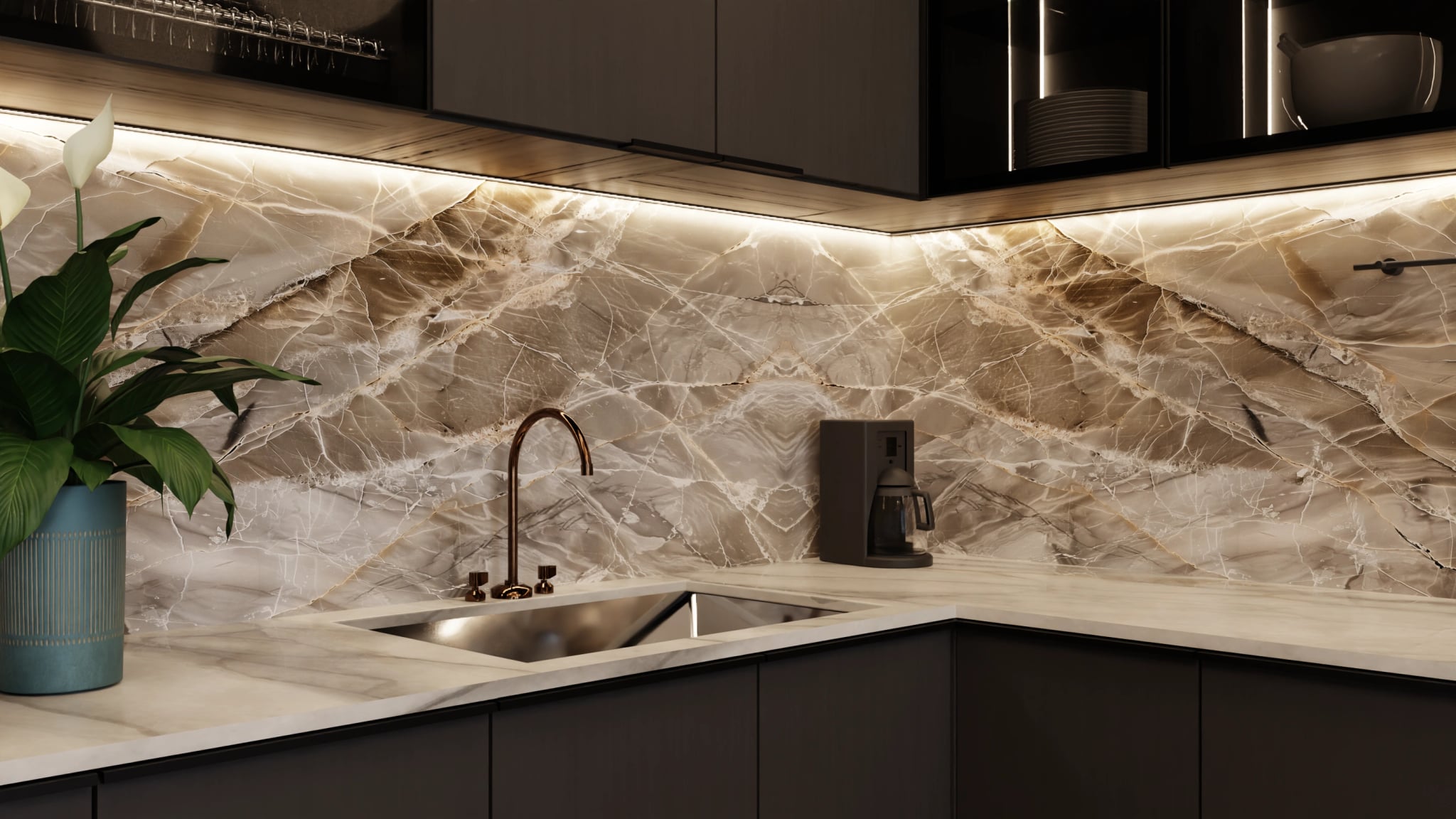 Küchenrückwand - Marmor Taupe Gold – Bild 5