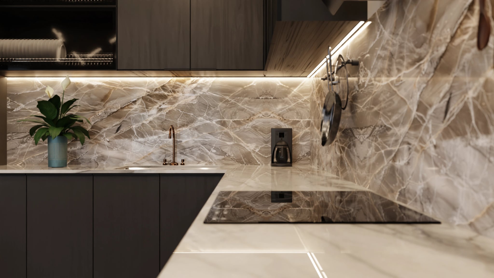 Küchenrückwand - Marmor Taupe Gold – Bild 6