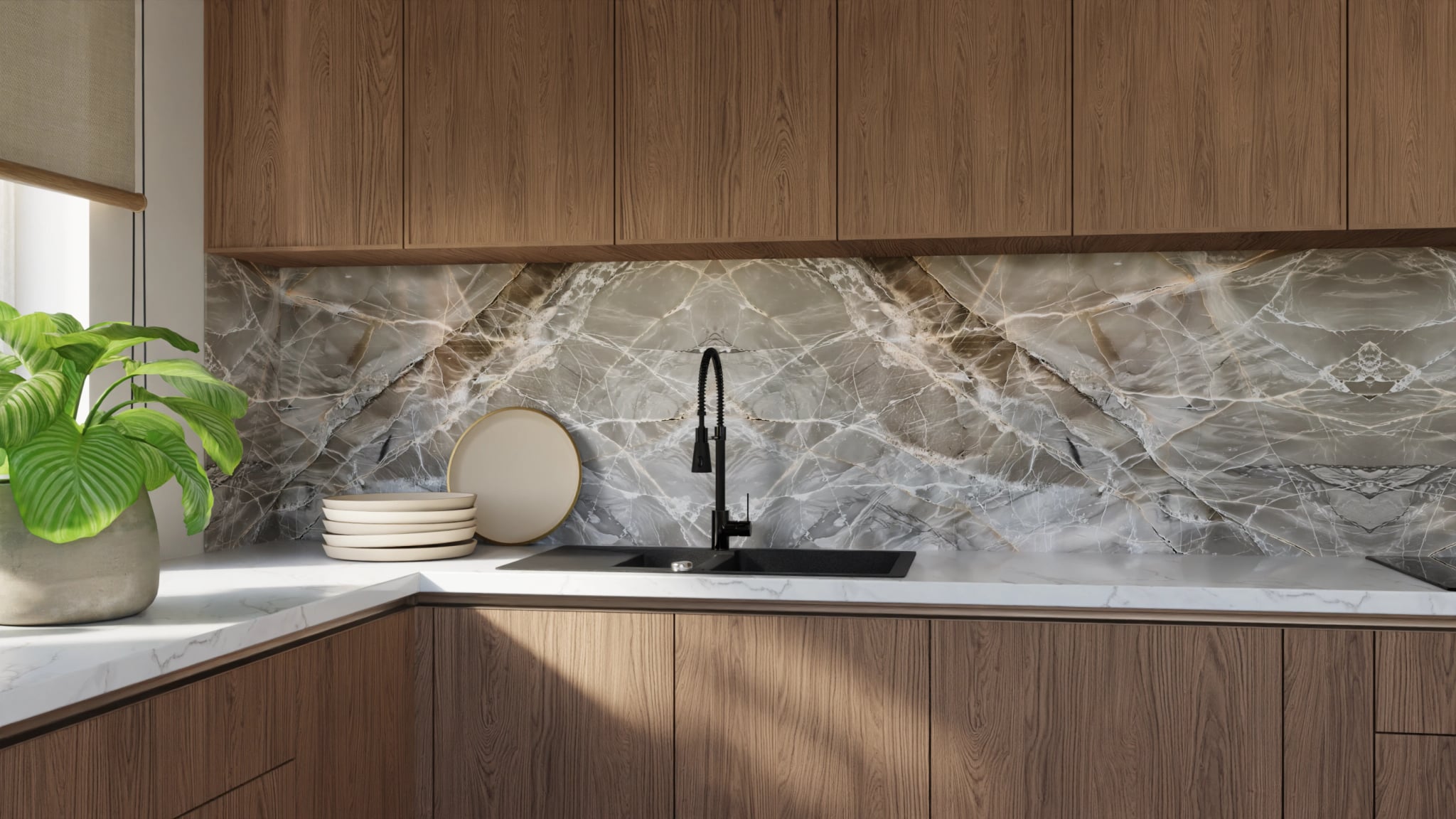 Küchenrückwand - Marmor Taupe Gold – Bild 9
