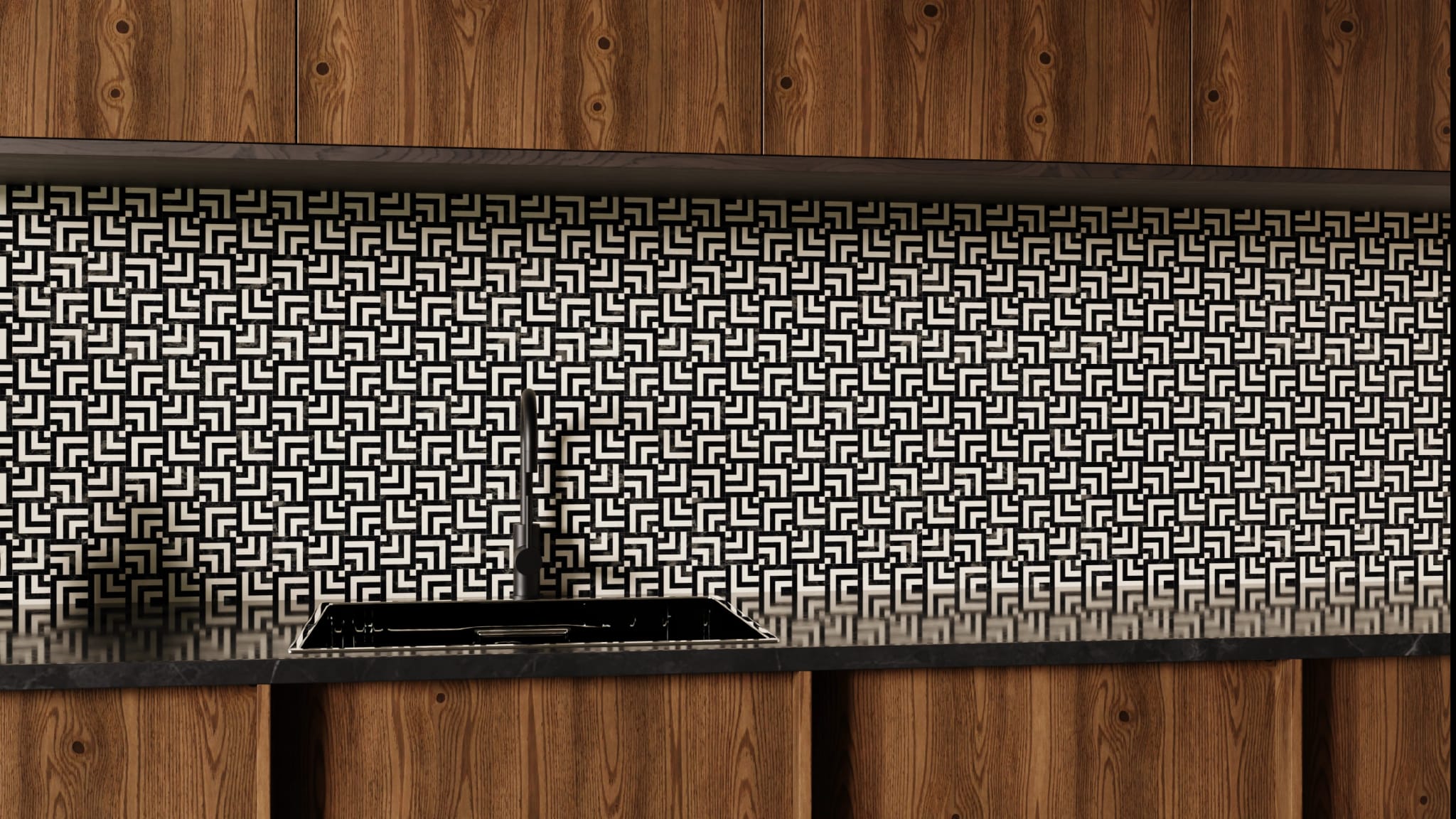 Küchenrückwand - Labyrinth Schwarz-Beige