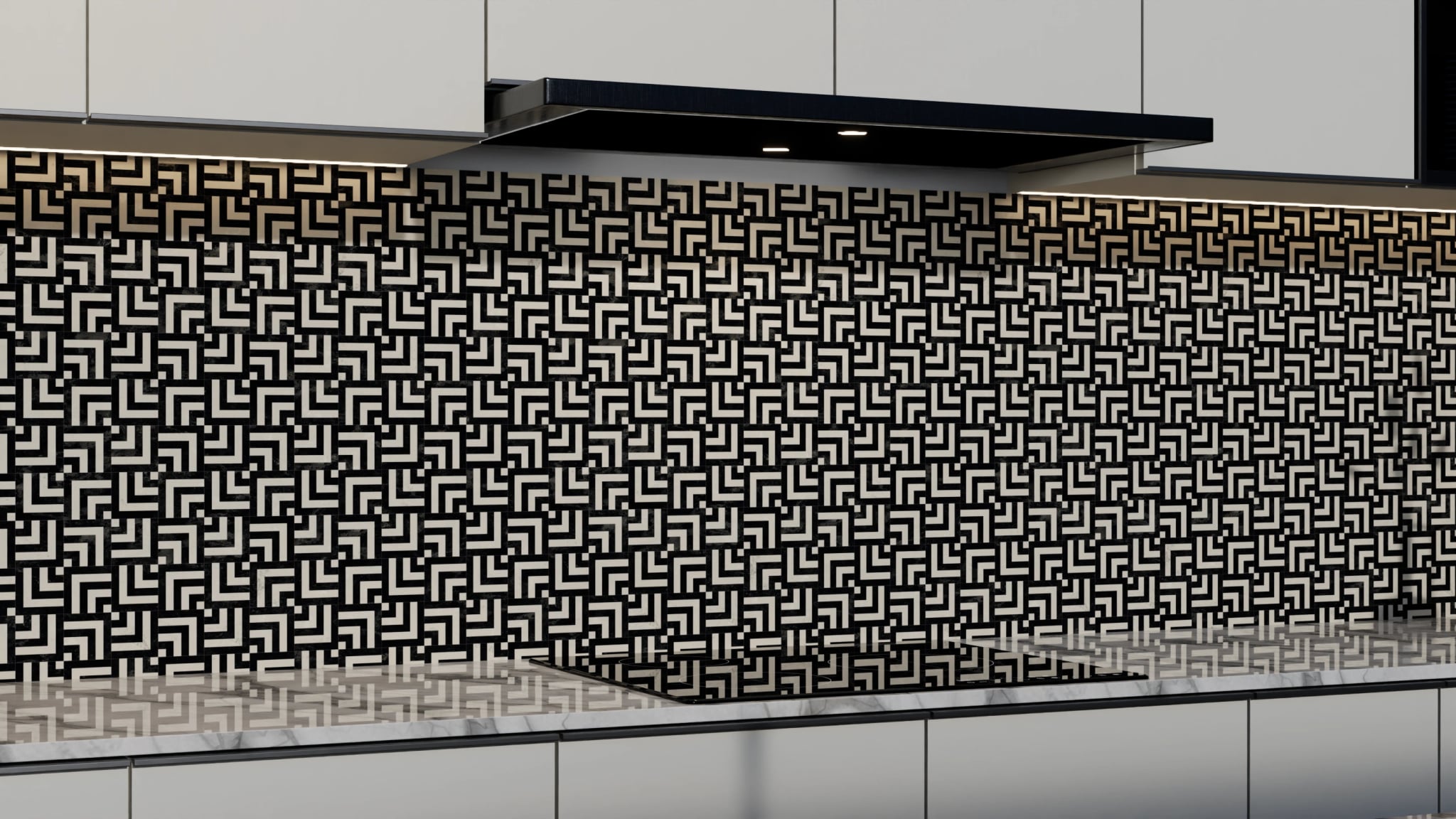 Küchenrückwand - Labyrinth Schwarz-Beige – Bild 3