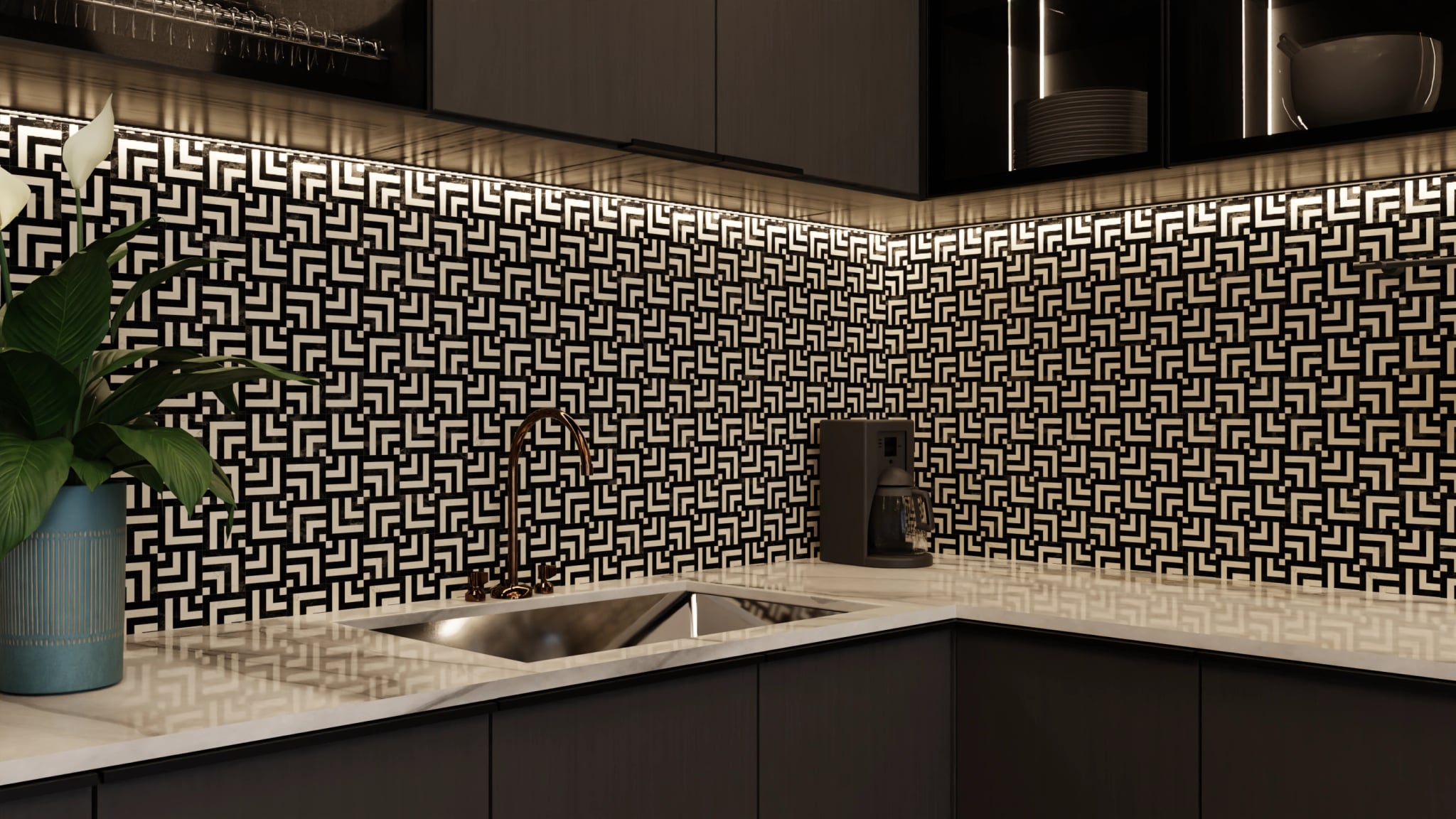 Küchenrückwand - Labyrinth Schwarz-Beige – Bild 5