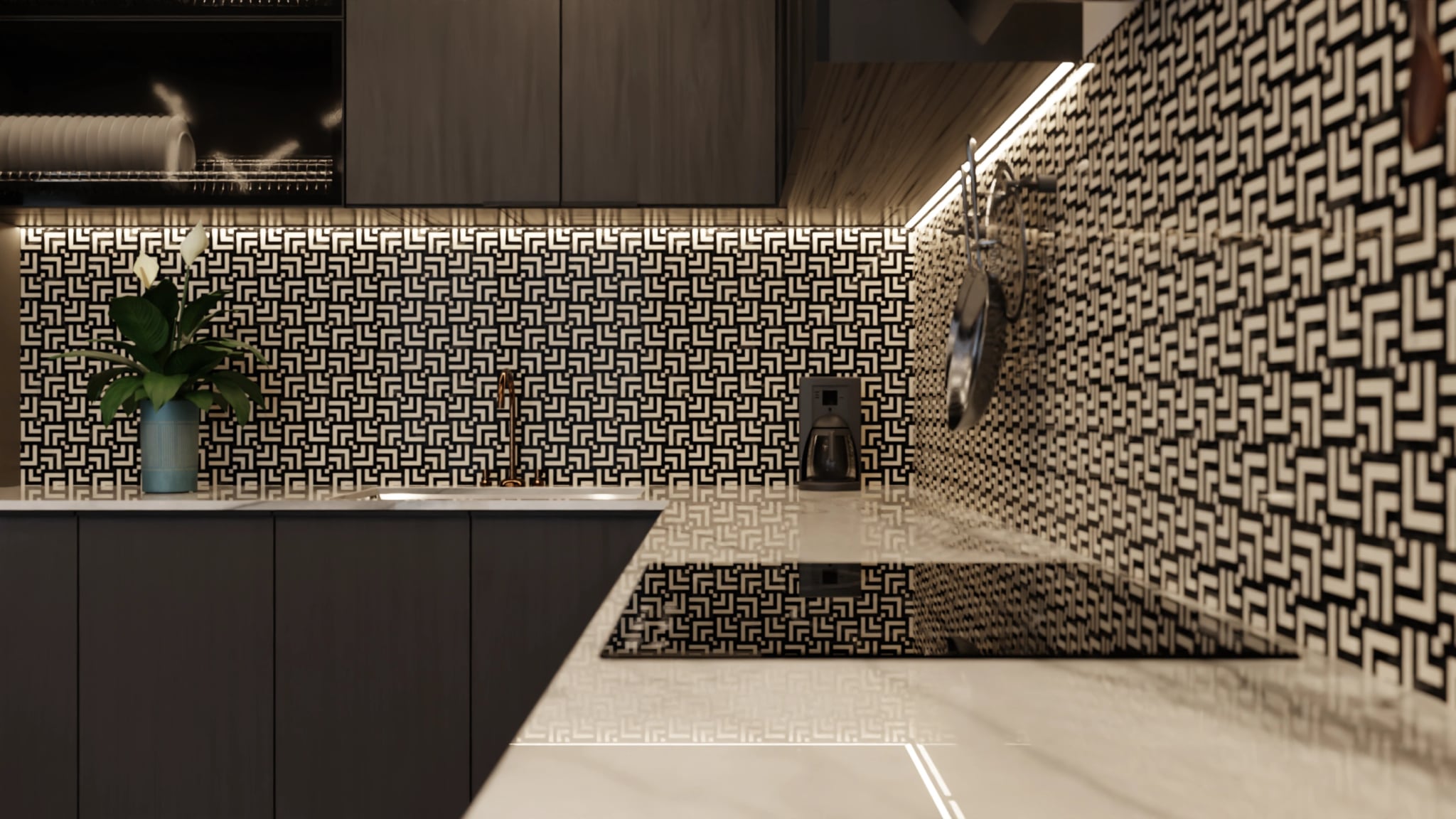 Küchenrückwand - Labyrinth Schwarz-Beige – Bild 6