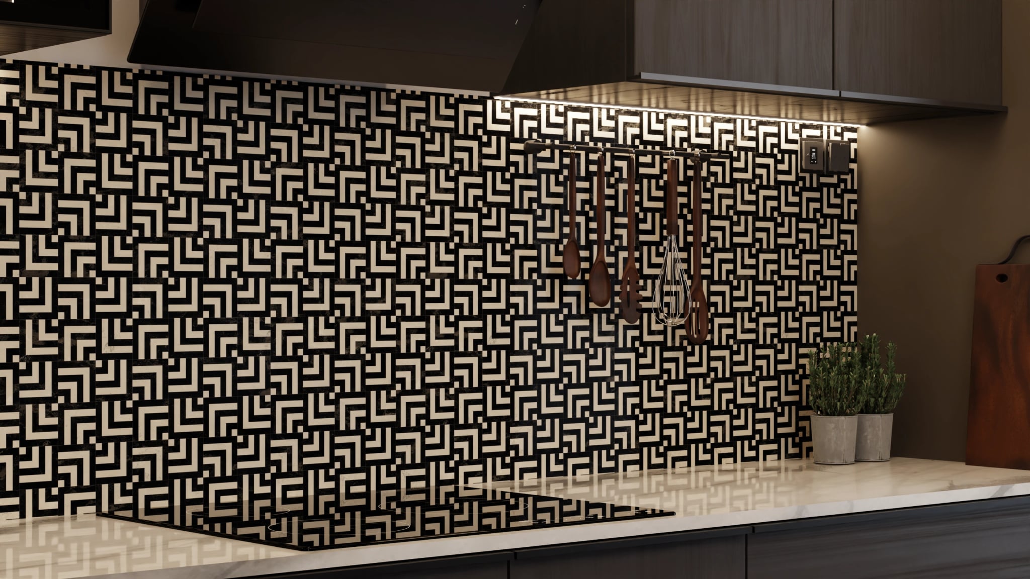 Küchenrückwand - Labyrinth Schwarz-Beige – Bild 7