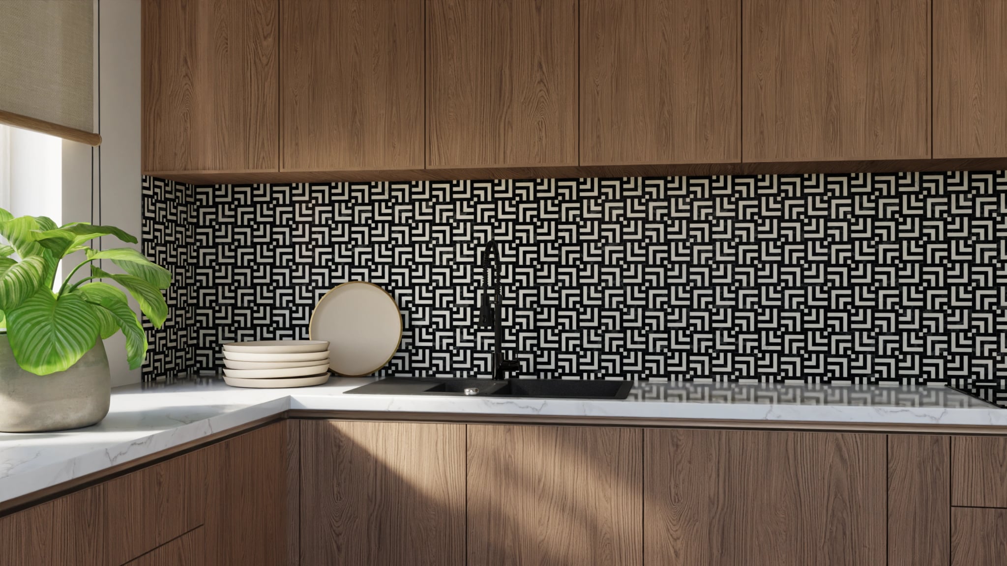 Küchenrückwand - Labyrinth Schwarz-Beige – Bild 9