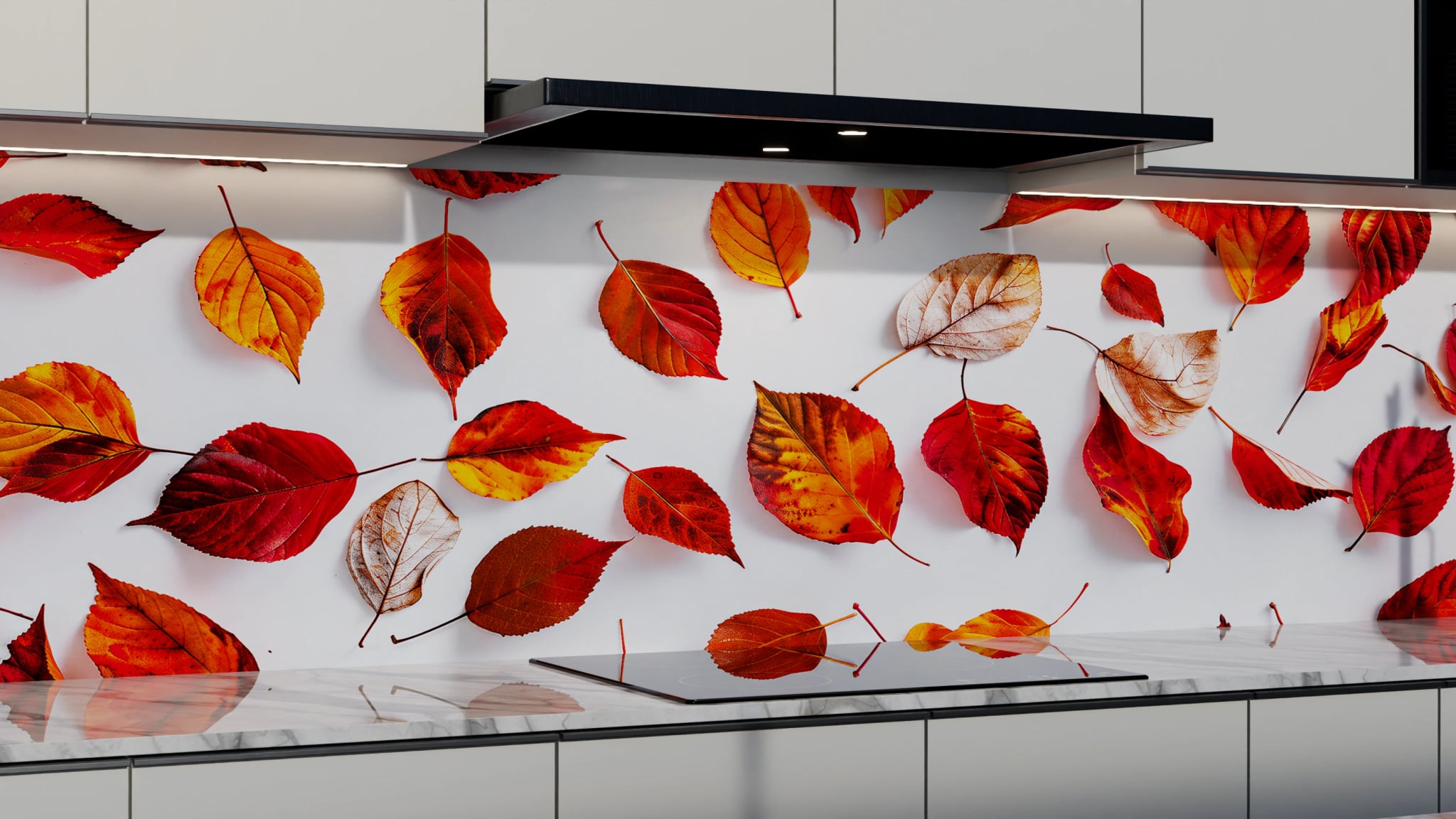 Küchenrückwand - Herbstblätter Rot auf Weiß – Bild 3