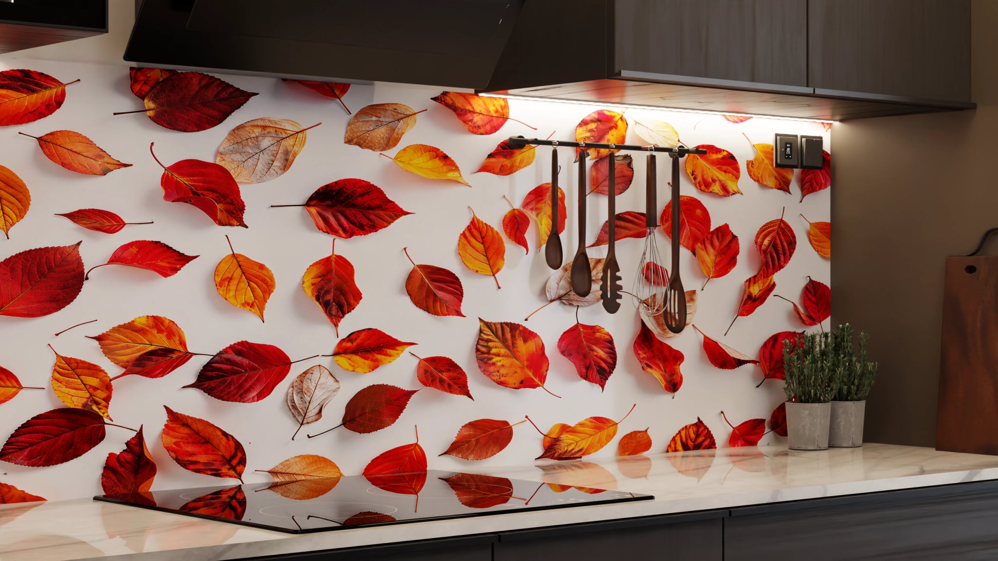 Küchenrückwand - Herbstblätter Rot auf Weiß – Bild 7
