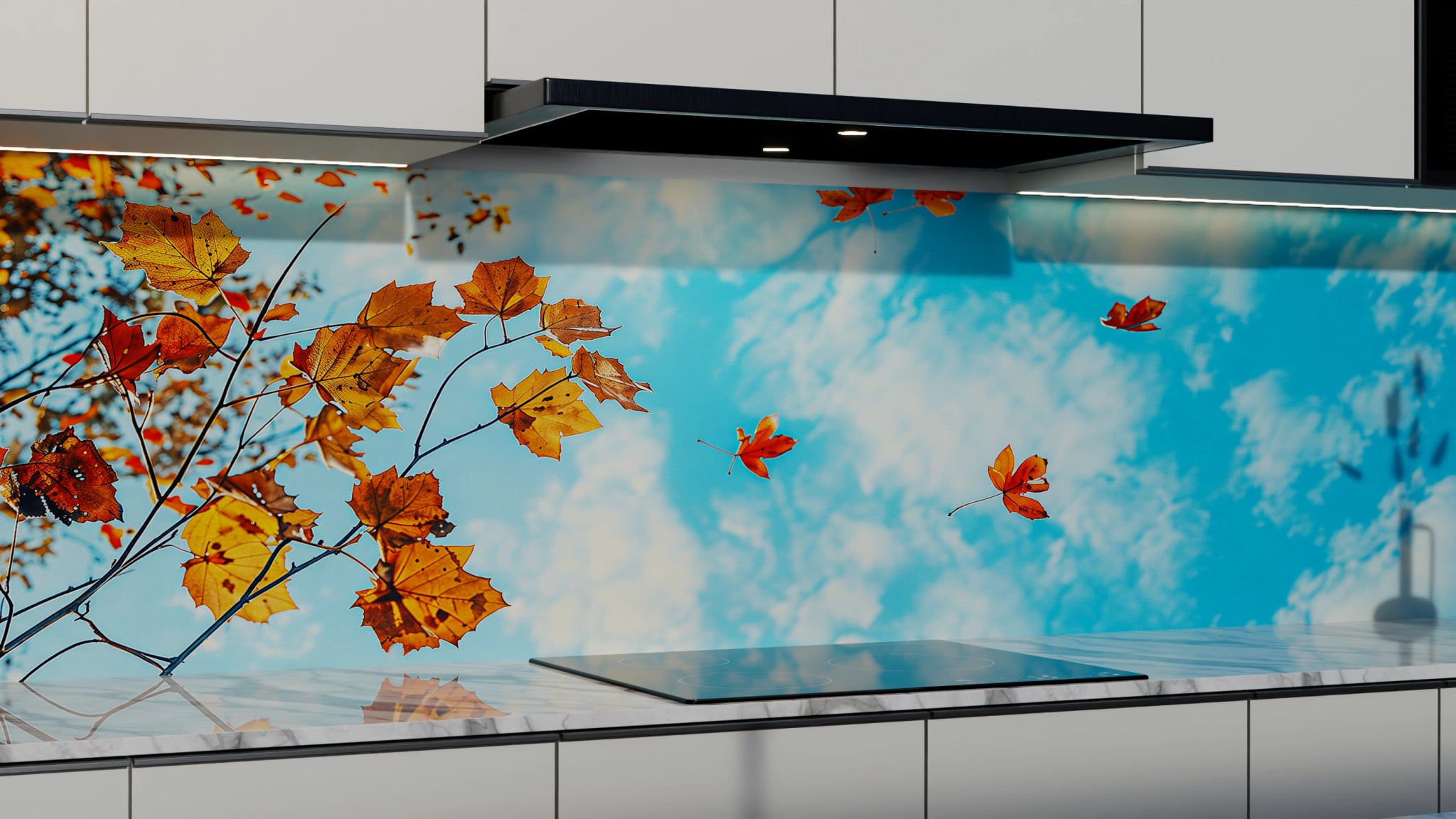 Küchenrückwand - Herbstlaub Himmelblau – Bild 3