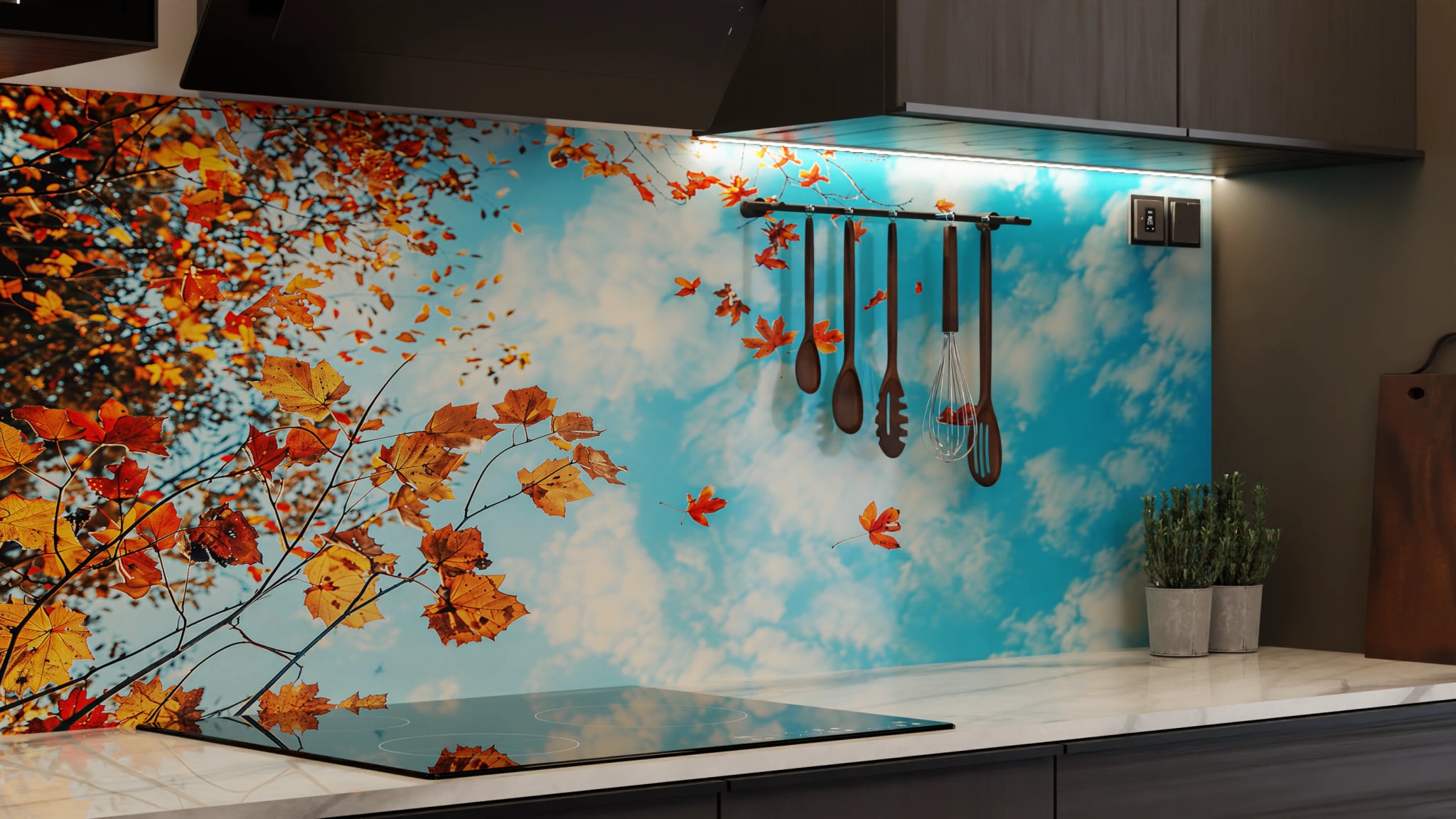 Küchenrückwand - Herbstlaub Himmelblau – Bild 7