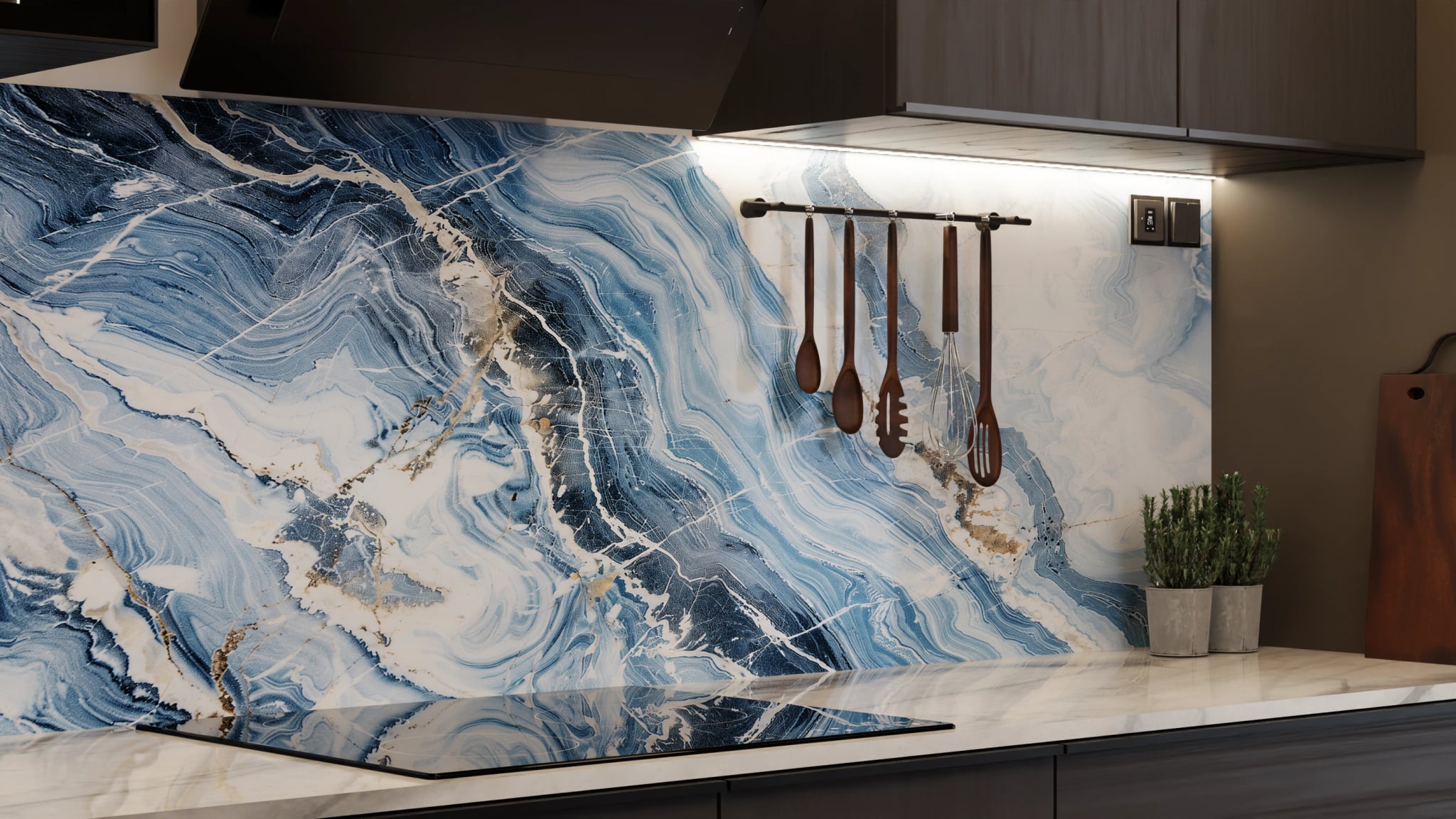 Küchenrückwand - Marmor Blau-Weiß Gold – Bild 7