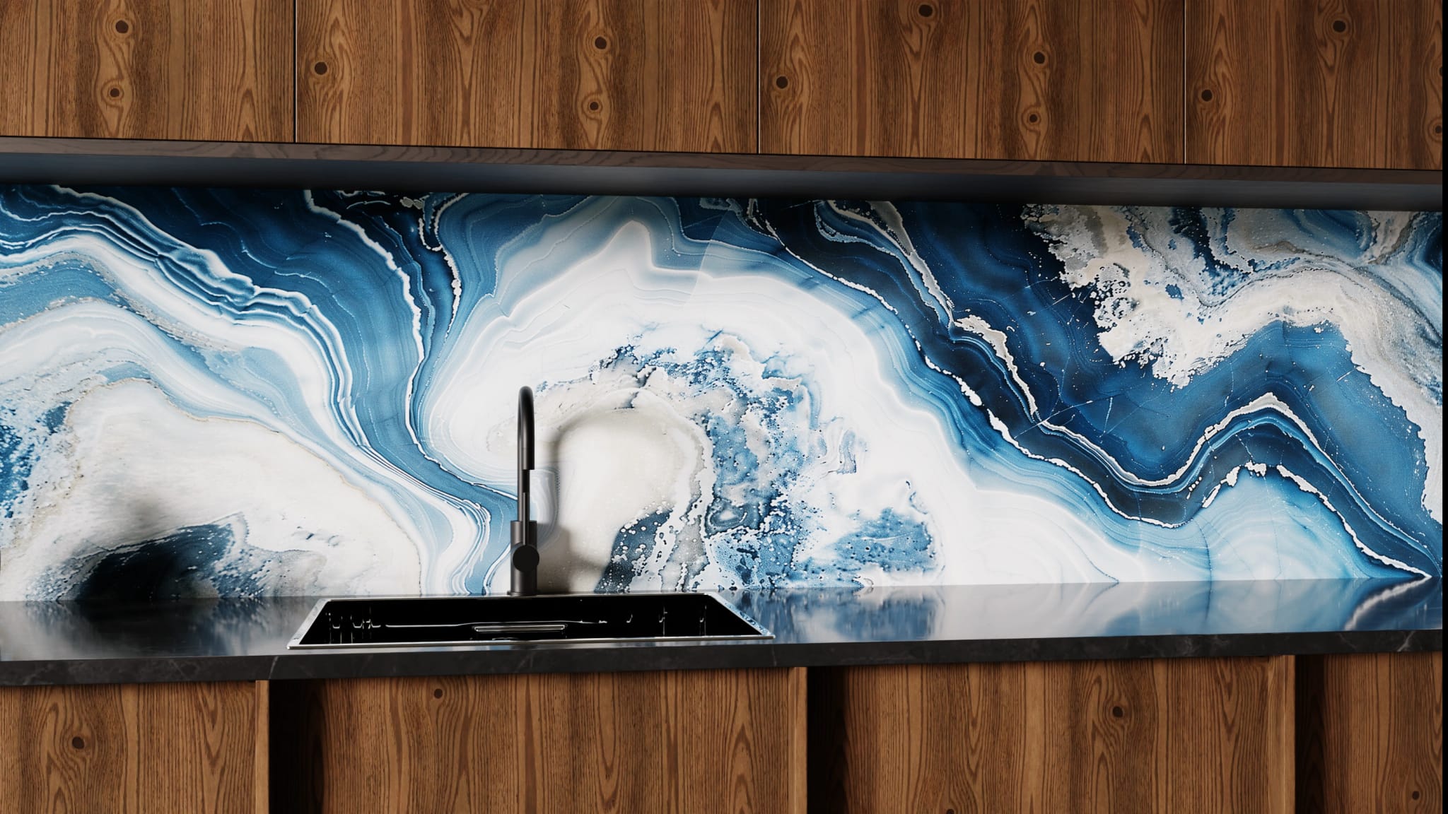 Küchenrückwand - Onyx-Marmor Blau-Sand