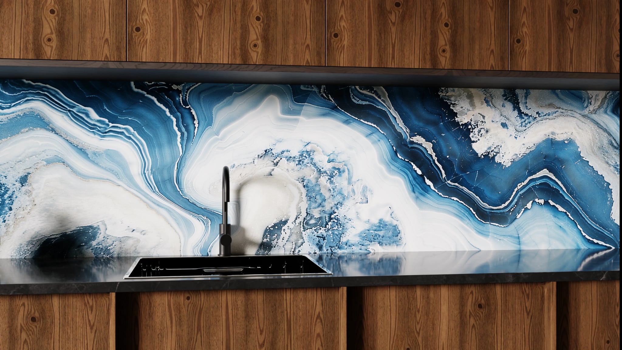 Küchenrückwand - Onyx-Marmor Blau-Sand – Bild 1
