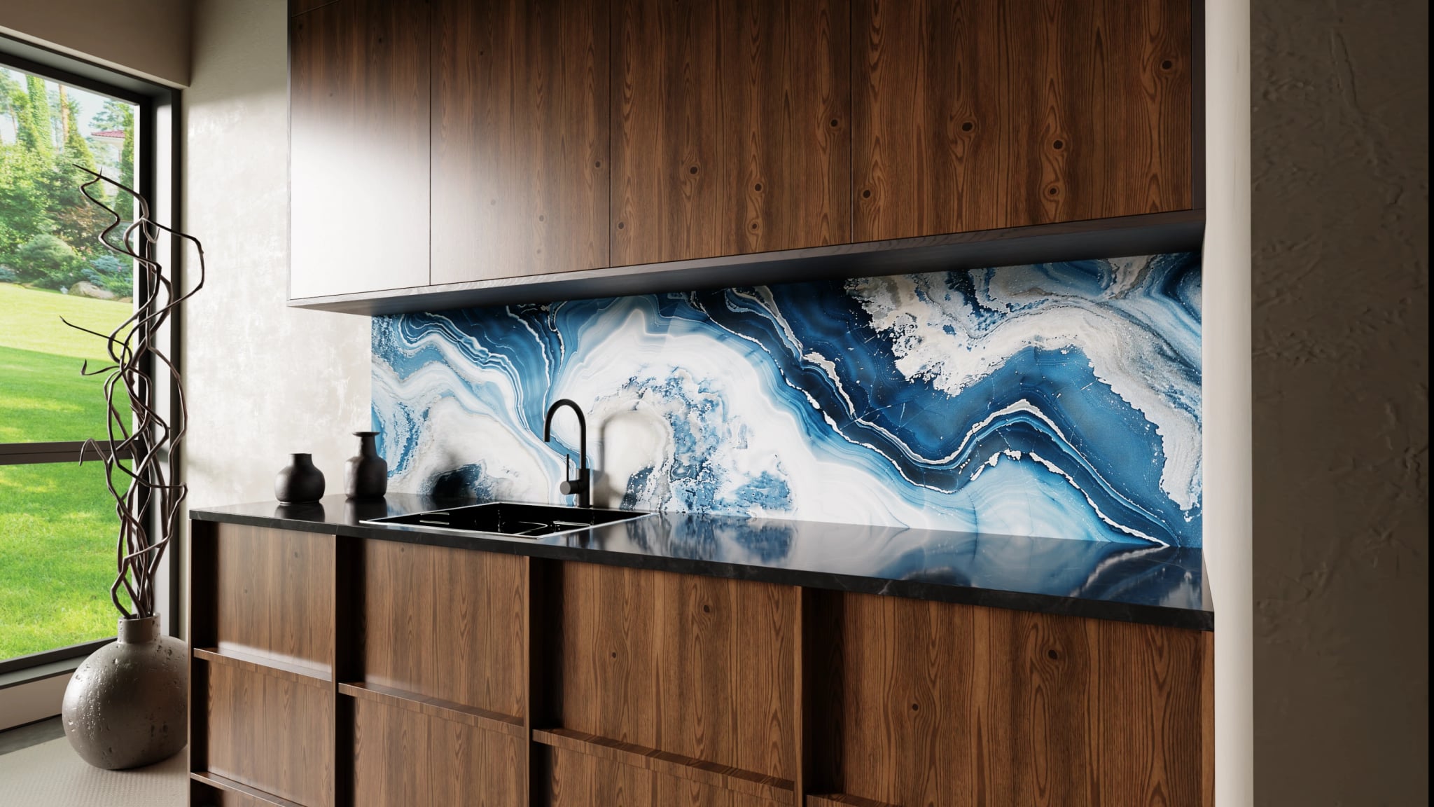 Küchenrückwand - Onyx-Marmor Blau-Sand – Bild 2