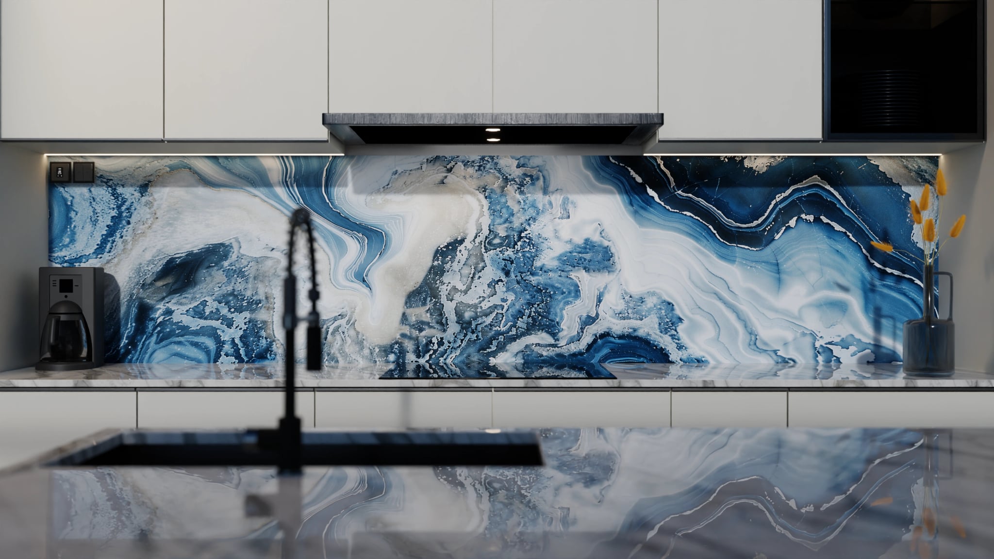 Küchenrückwand - Onyx-Marmor Blau-Sand – Bild 4