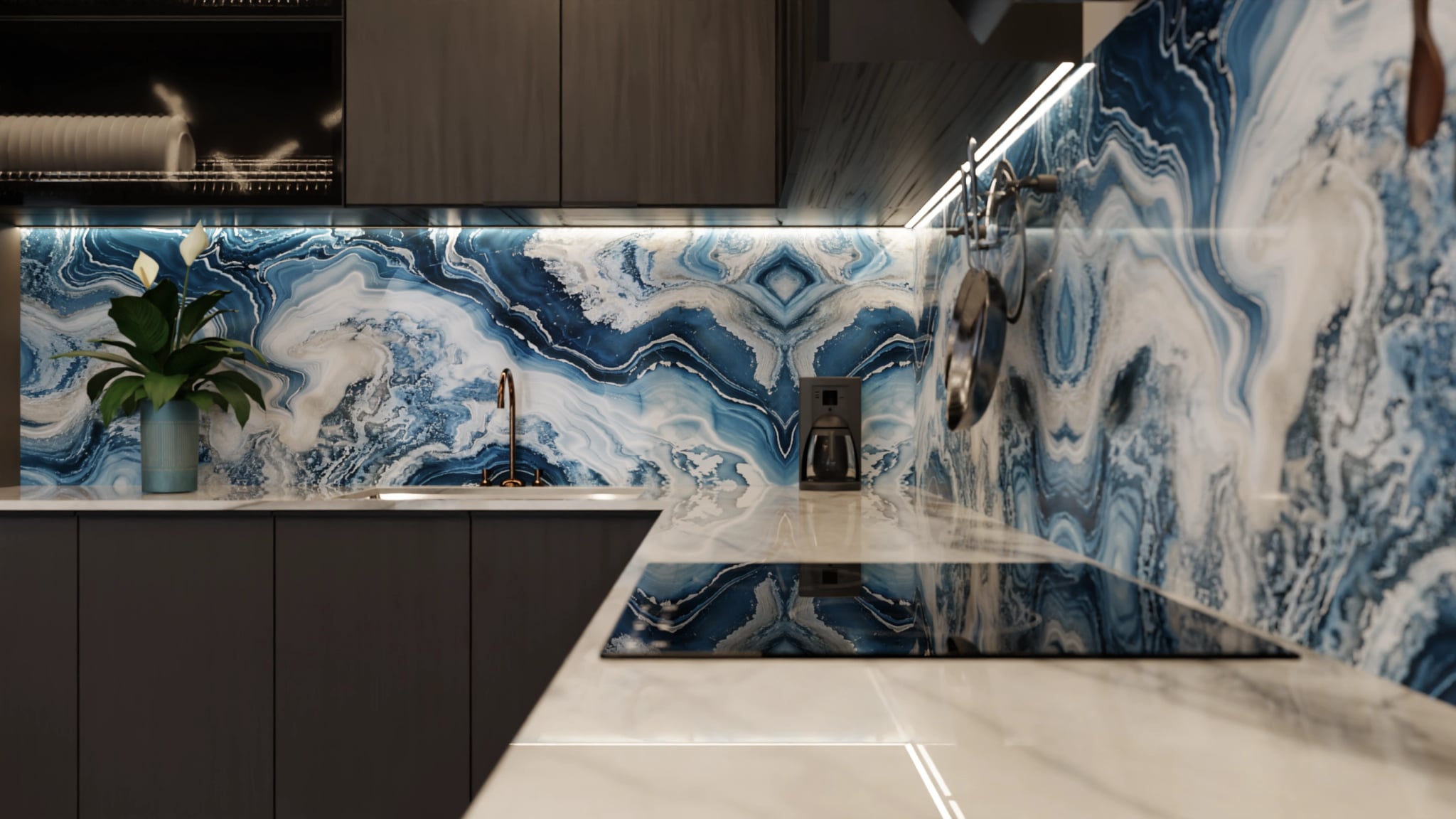 Küchenrückwand - Onyx-Marmor Blau-Sand – Bild 6