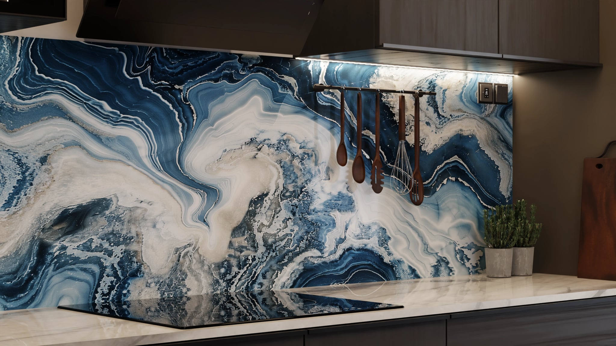 Küchenrückwand - Onyx-Marmor Blau-Sand – Bild 7