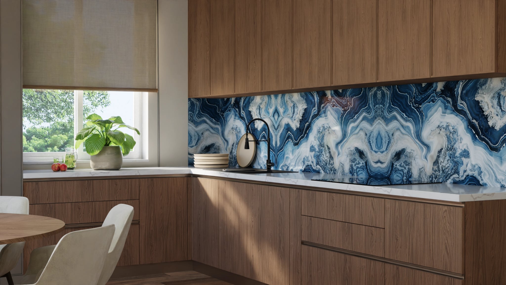 Küchenrückwand - Onyx-Marmor Blau-Sand – Bild 8
