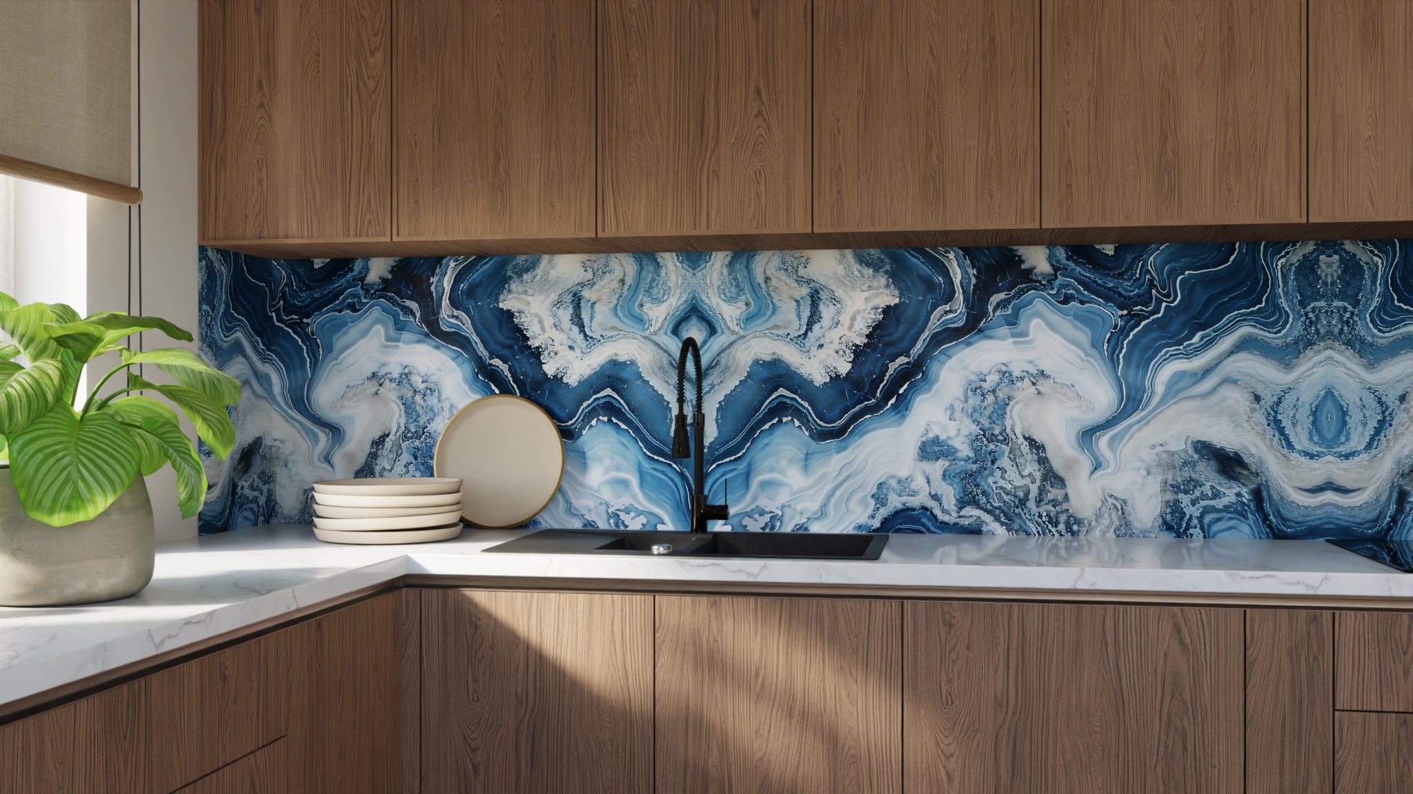 Küchenrückwand - Onyx-Marmor Blau-Sand – Bild 9