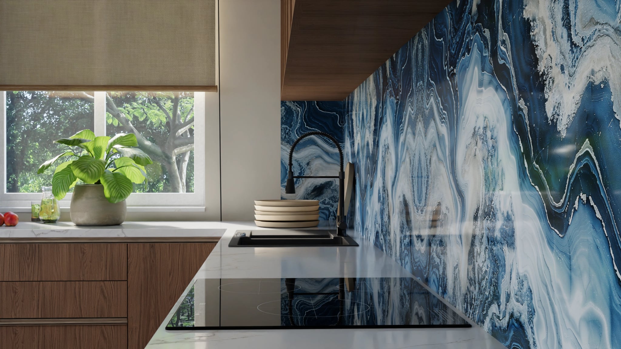 Küchenrückwand - Onyx-Marmor Blau-Sand – Bild 10