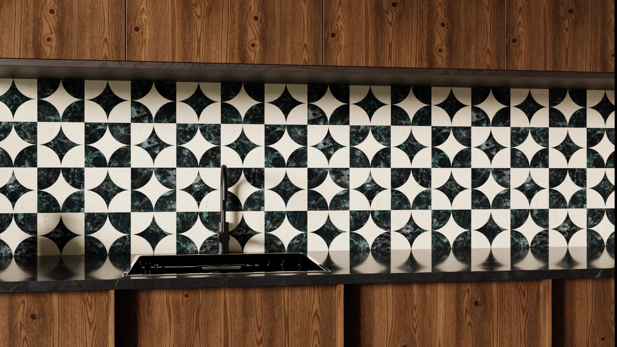 Küchenrückwand - Marmor Quatrefoil Dunkelgrün