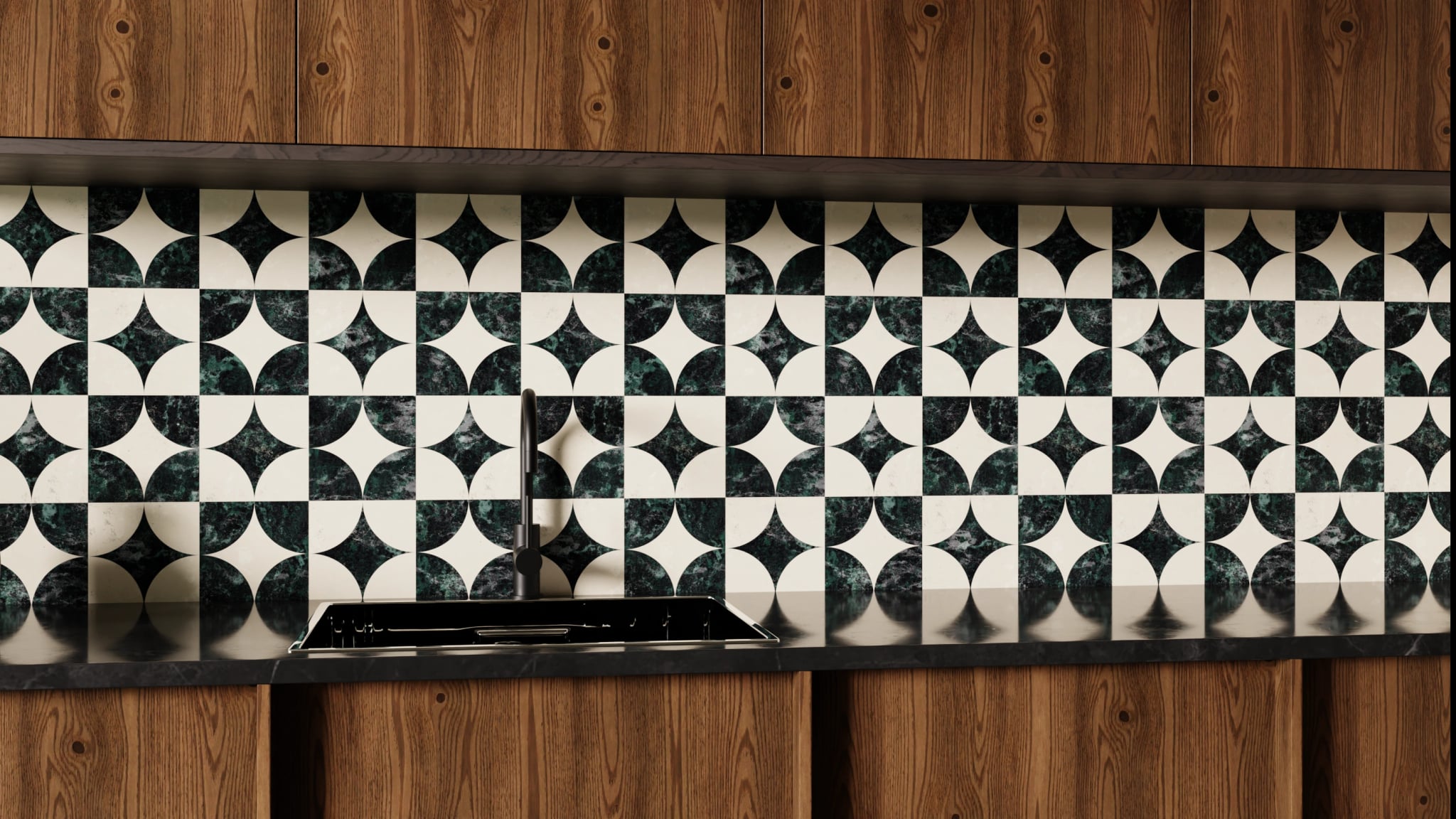 Küchenrückwand - Marmor Quatrefoil Dunkelgrün – Bild 1