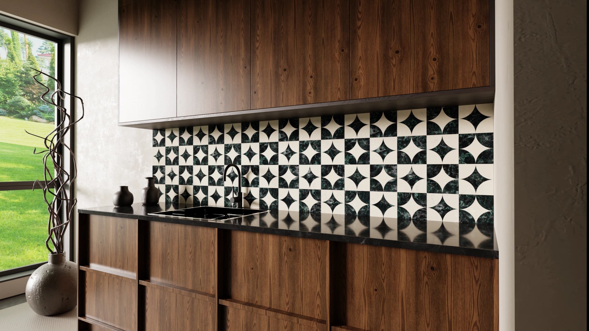 Küchenrückwand - Marmor Quatrefoil Dunkelgrün – Bild 2