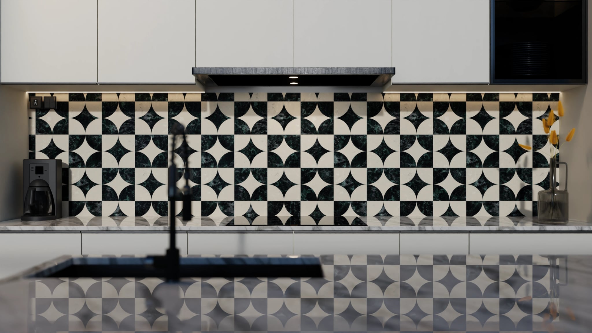 Küchenrückwand - Marmor Quatrefoil Dunkelgrün – Bild 4