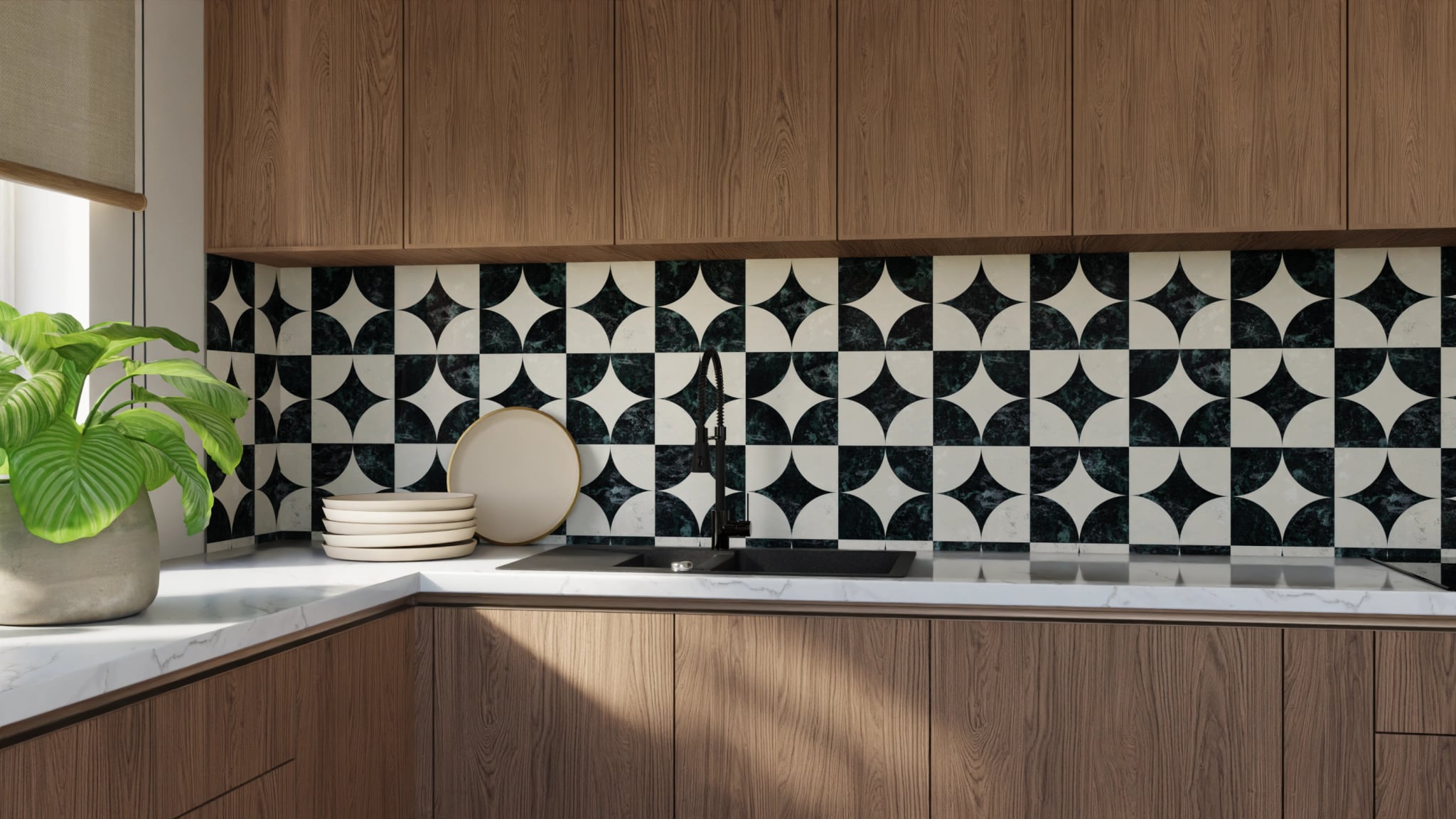 Küchenrückwand - Marmor Quatrefoil Dunkelgrün – Bild 9