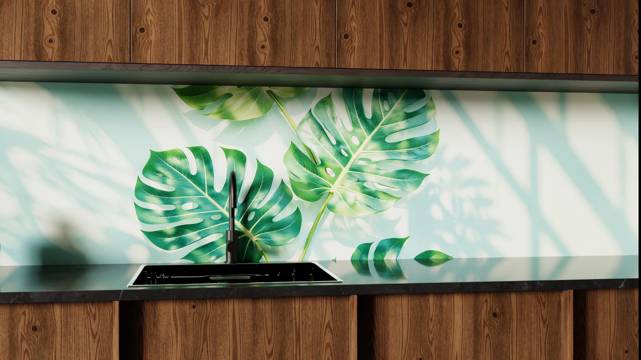 Küchenrückwand - Monstera Schattenspiel Mint